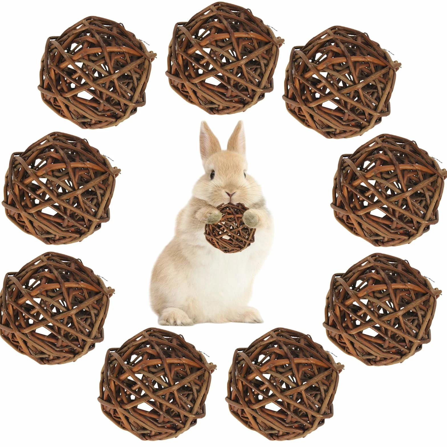 Jouet Lapin 9 Pièces Boules à Mâcher Naturel pour Petits Animaux Lapins Cobayes Hamsters (6cm)