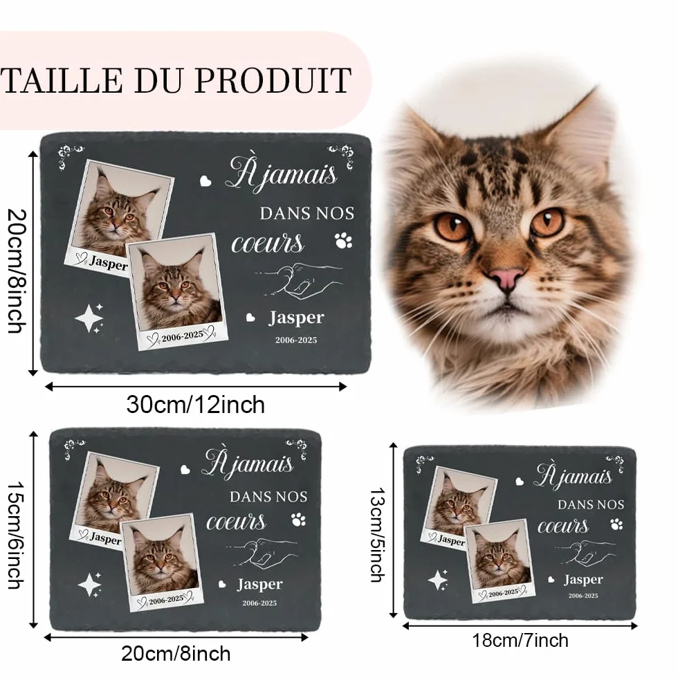 Plaque Commémorative pour Chat Pierre Tombale Personnalisée avec Photo - Cadeau Souvenir Animal Décédé - Style L