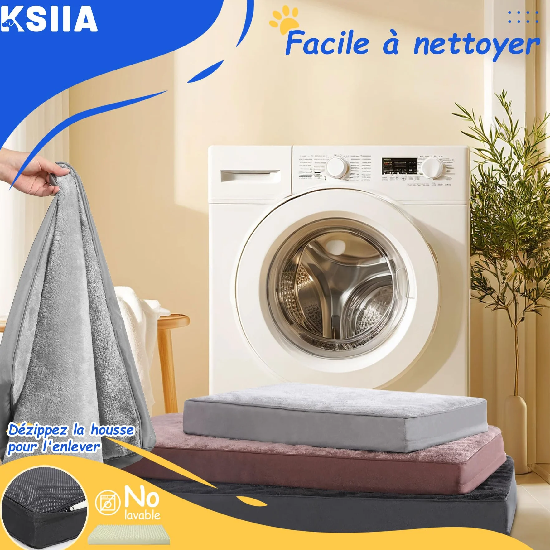 Panier Grande Taille 88x55cm Coussin Dehoussable Chien Lit Orthopédique Tapis Matelas Housse Amovible Lavable Fond Antidérapant Gris Foncé