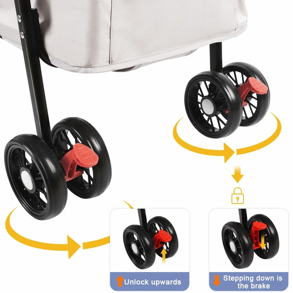 Poussette de voyage pliable pour chiens et chats avec roues, porte-gobelet, auvent réglable, grand panier
