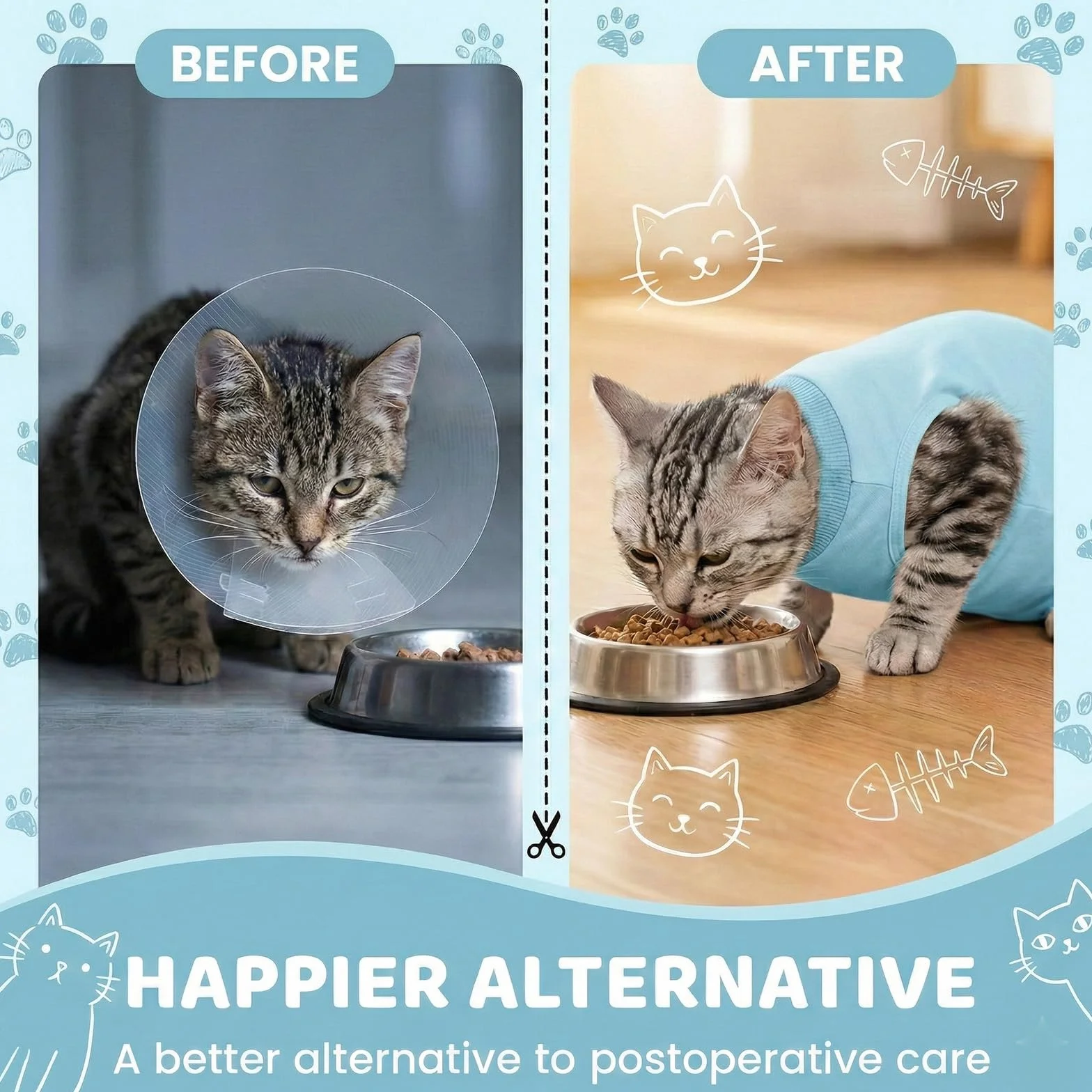 Body pour Chat après Stérilisation, Anti-léchage Post-opératoire, Plaies Abdominales (Bleu, M)
