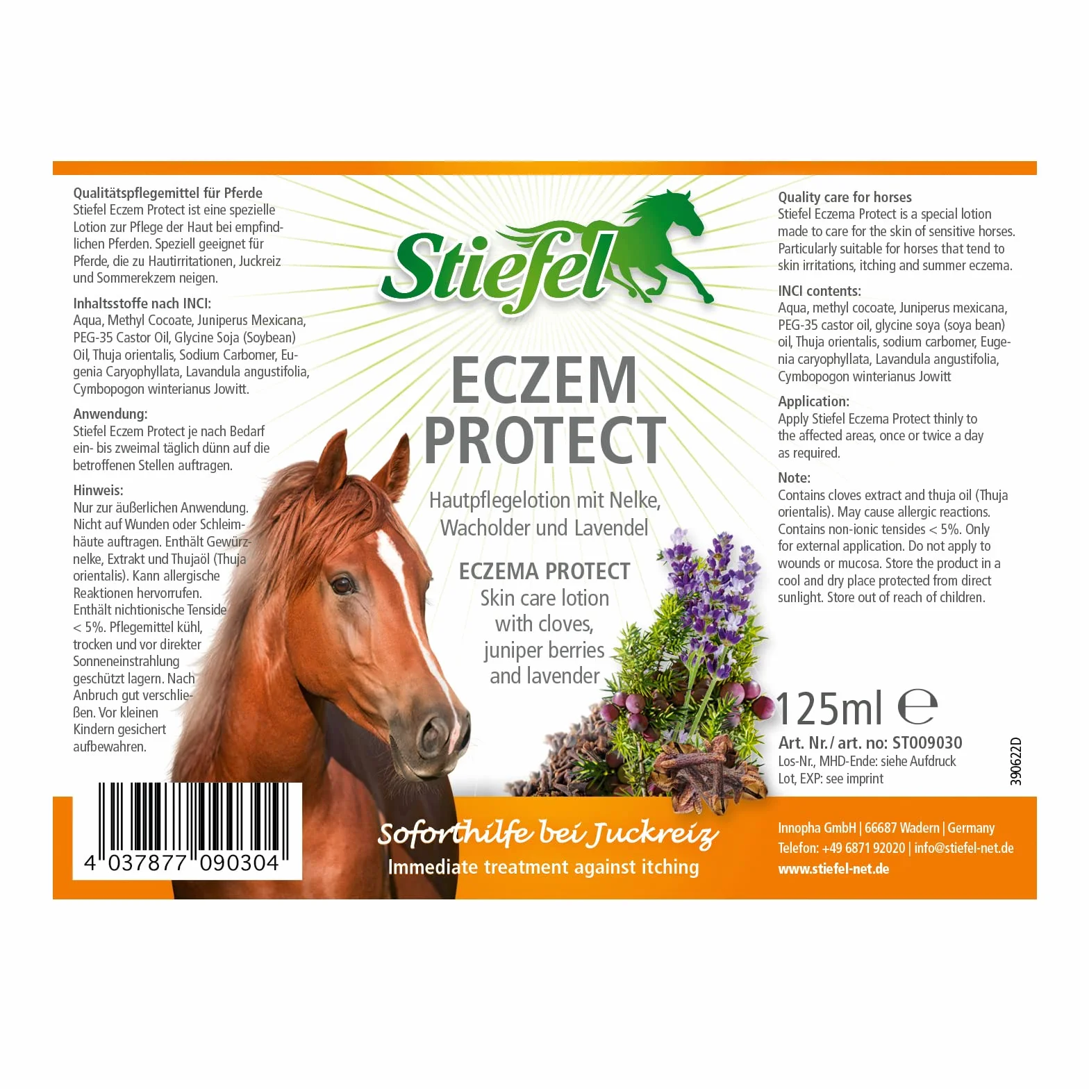 Stiefel Eczemprotect Lotion de Soin pour Chevaux 125 ML - Irritations Démangeaisons Peaux Sèches et Sensibles Eczéma d'Été