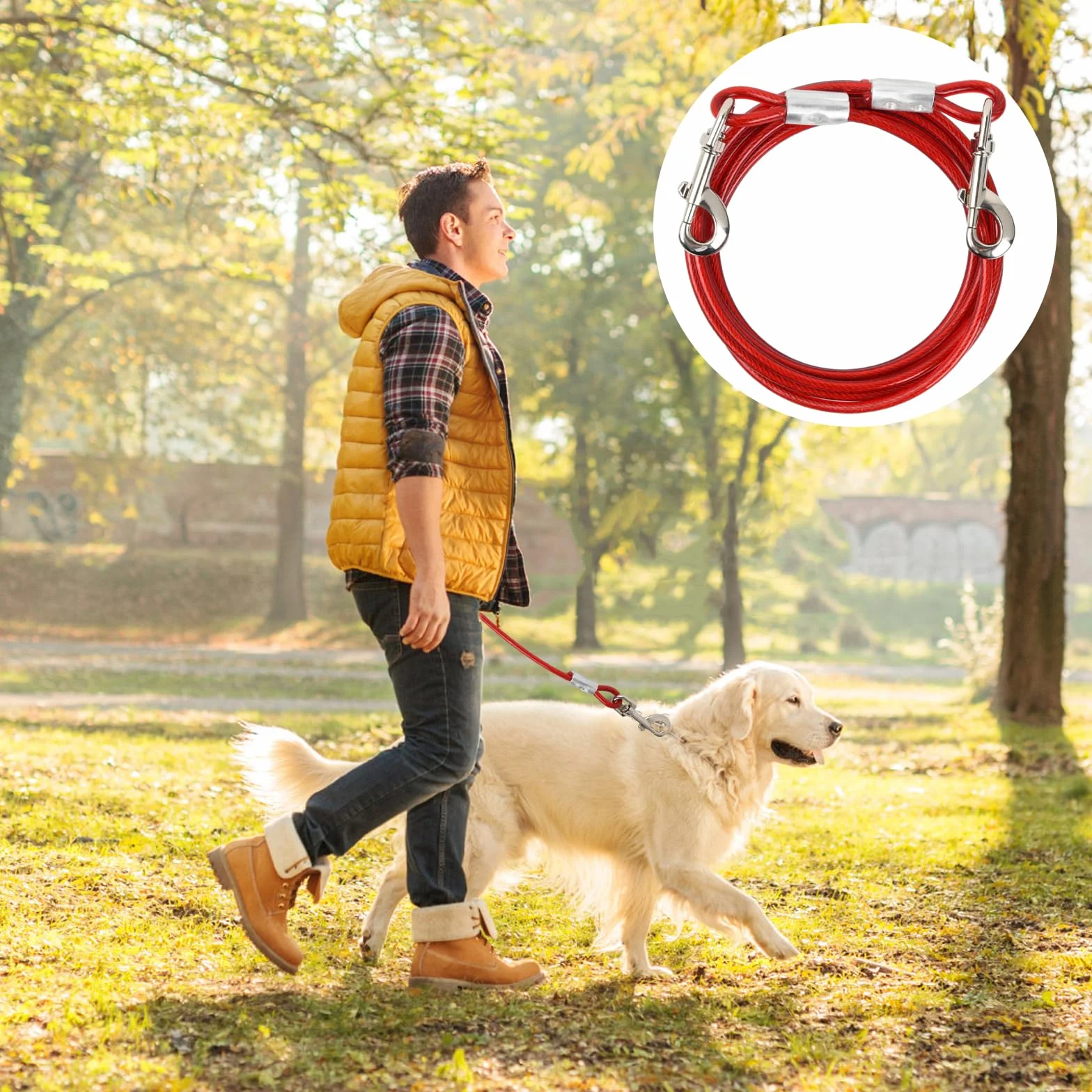 Laisse pour Chien Anti-Morsure 10 m 6 mm Jusqu'à 250 kg Chaîne Sécurité avec Crochet Pivotant Rouge