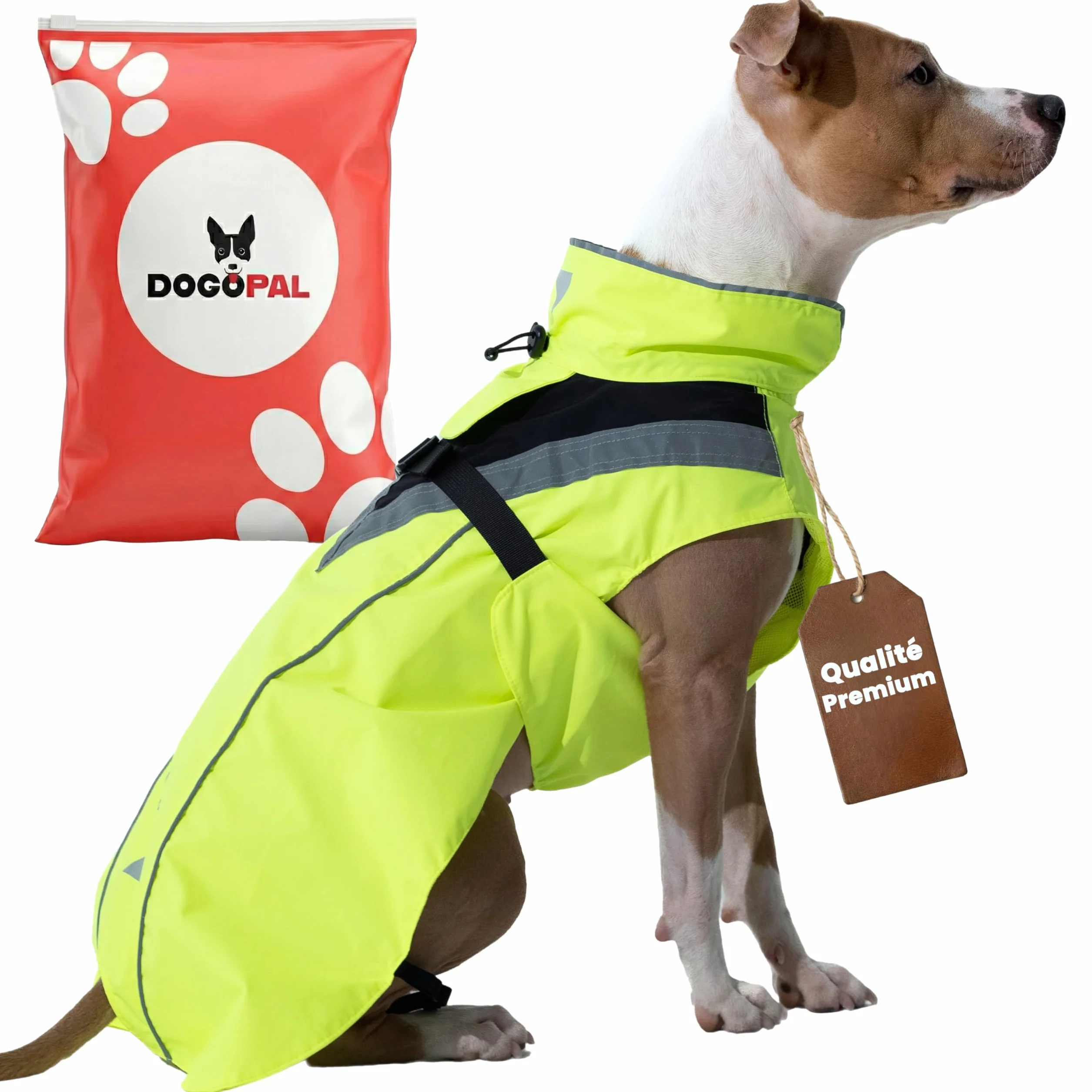 DOGOPAL Imperméable Chien - Manteau Imperméable Léger avec Surface Réfléchissante et Ouverture Harnais - Jaune, M