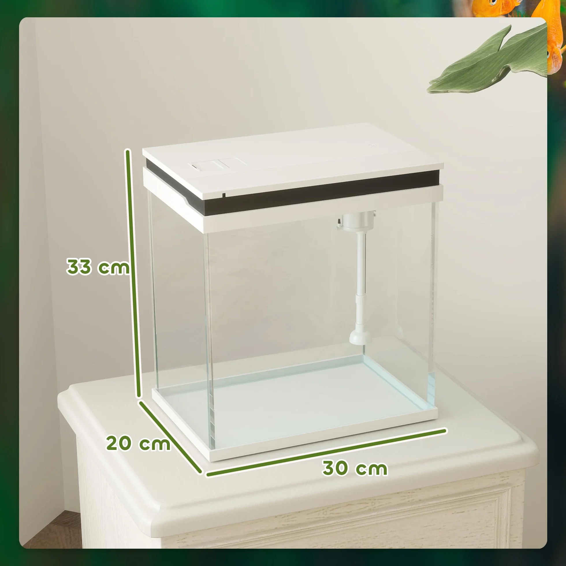 PawHut Petit Aquarium Complet 14L en Verre avec Filtration LED et Pompe à Eau