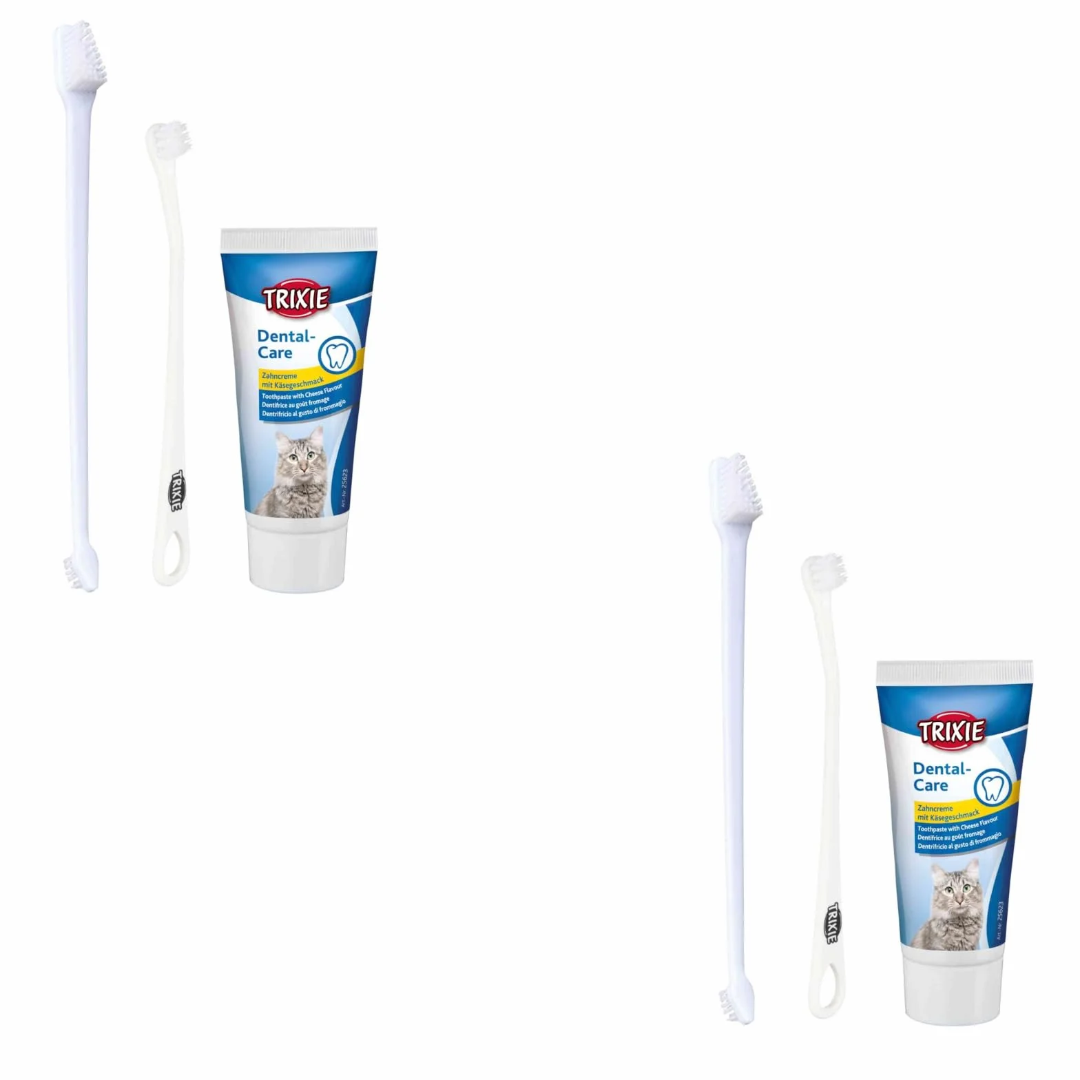 TRIXIE Set d'hygiène Dentaire pour Chats 2 x 50 g Dentifrice Fromage Brosses à Dents
