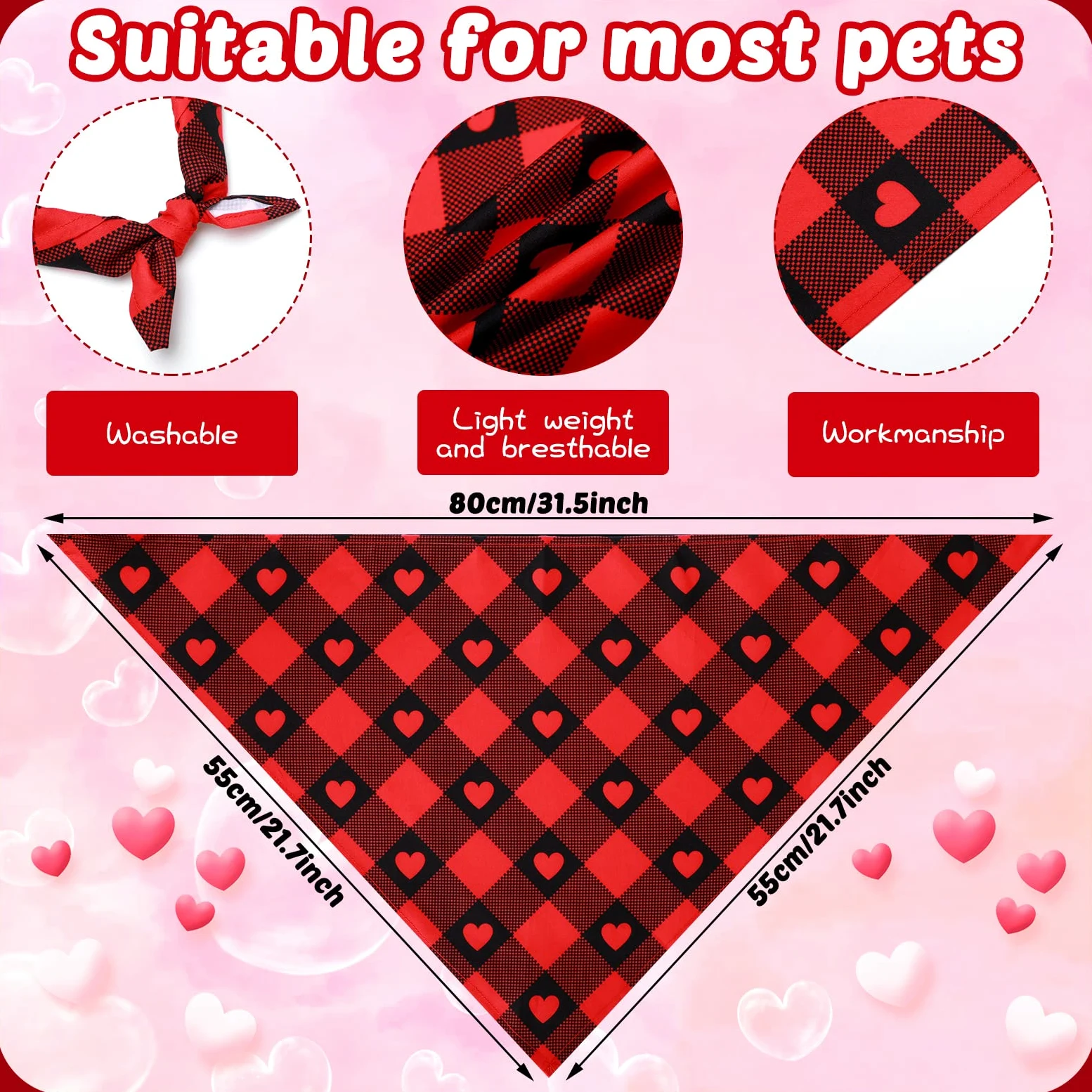 Lot de 20 bandanas triangulaires réversibles pour chien, bandana réglable pour la Saint-Valentin, le jour de l'indépendance, chiens, chats, animaux domestiques (81,3 x 55,9 x 55,9 cm)