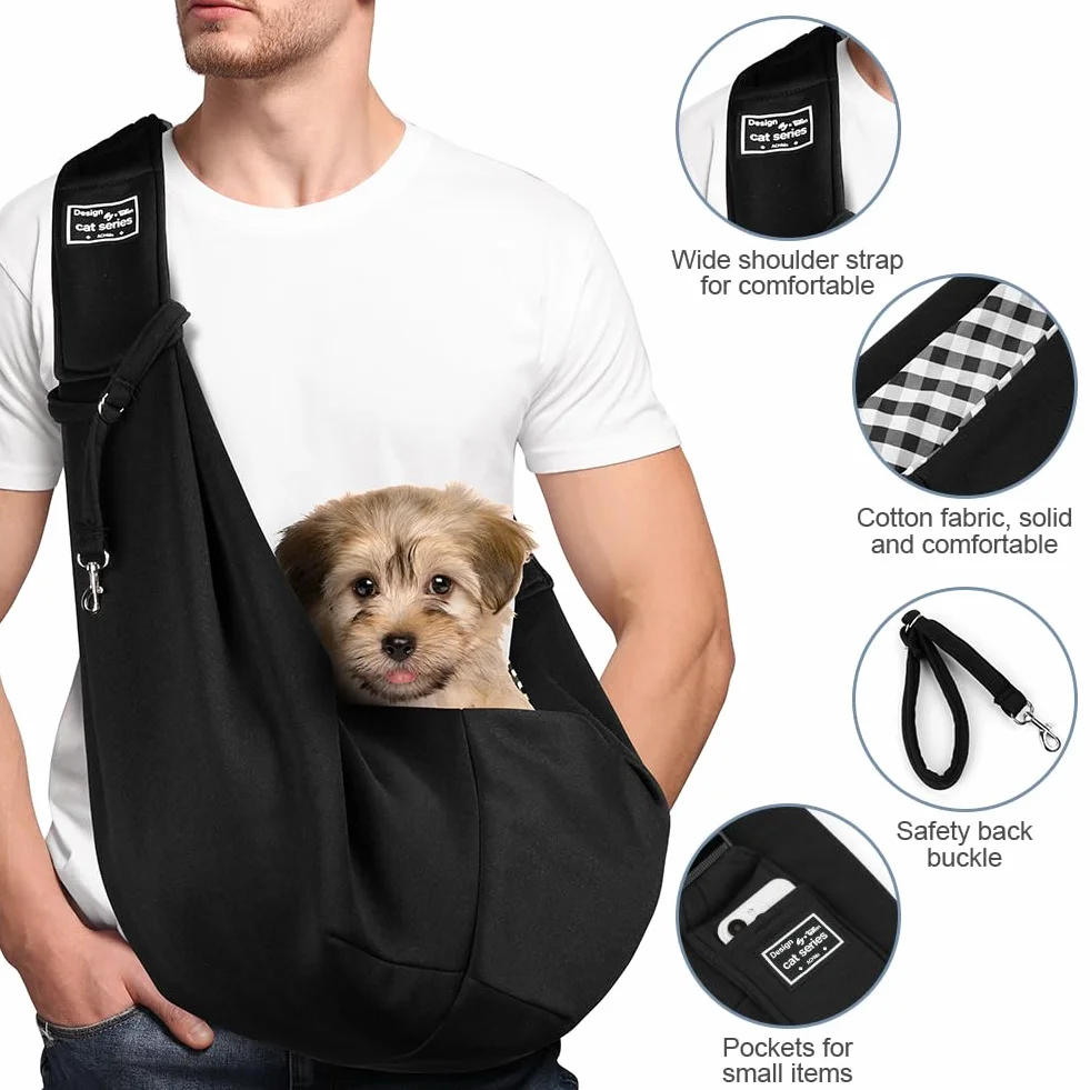 Sac de Transport pour Chien Chat Réglable Mains Libres Jusqu'à 7,5 kg Noir