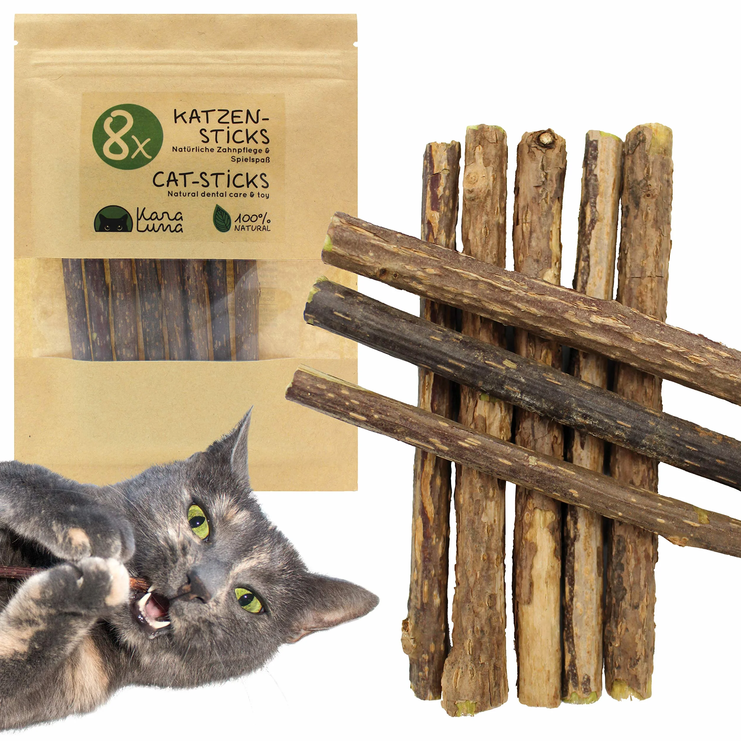 8 bâtonnets pour Chat I Soins dentaires pour Chat & Jouets à mâcher pour Chat I Produit Naturel à Base de matatabi bâtonnets pour Chat Herbe à Chat valériane bâtonnets pour Chat
