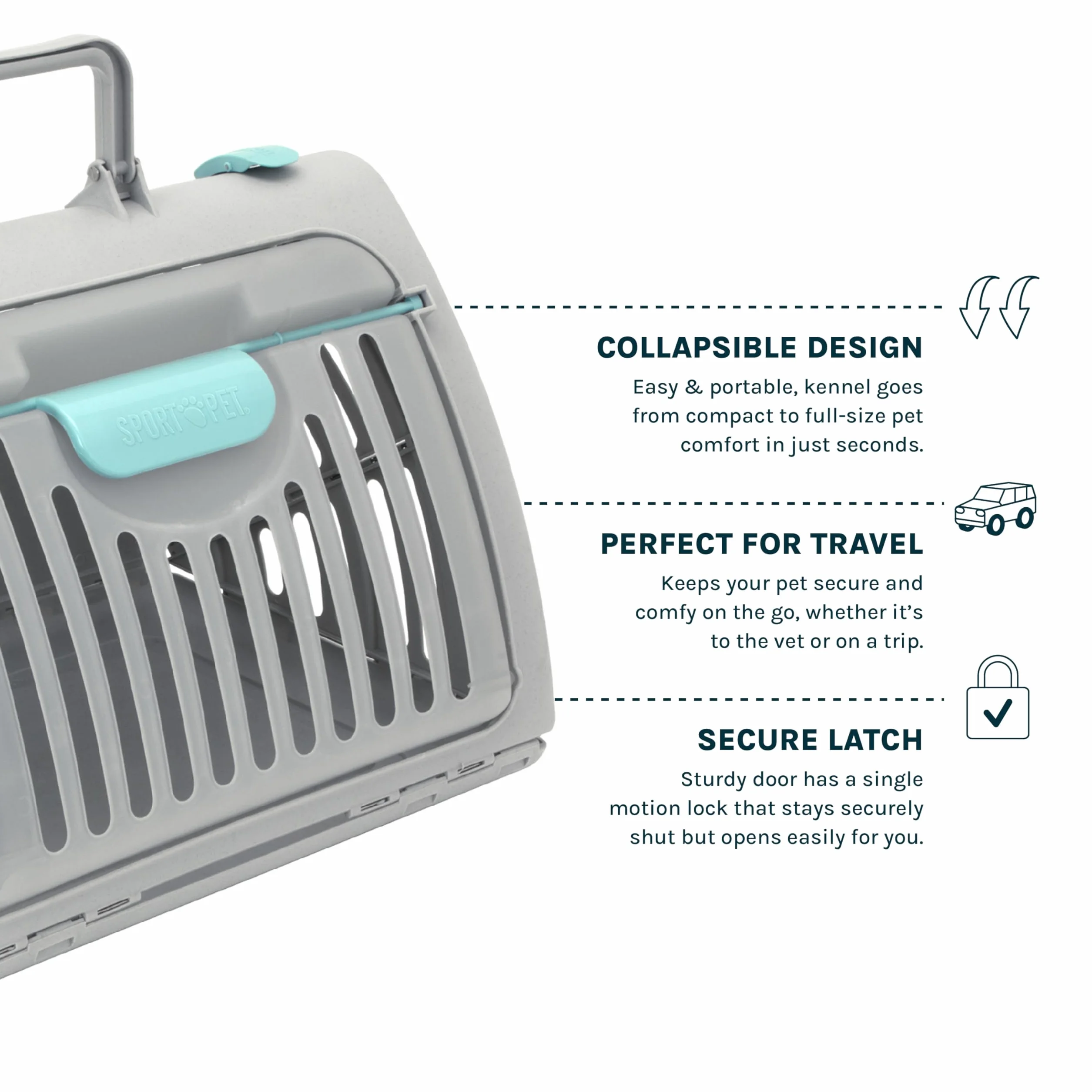 SportPet Designs Sac de Transport Pliable en Plastique pour Chat Gris avec Lit Imperméable
