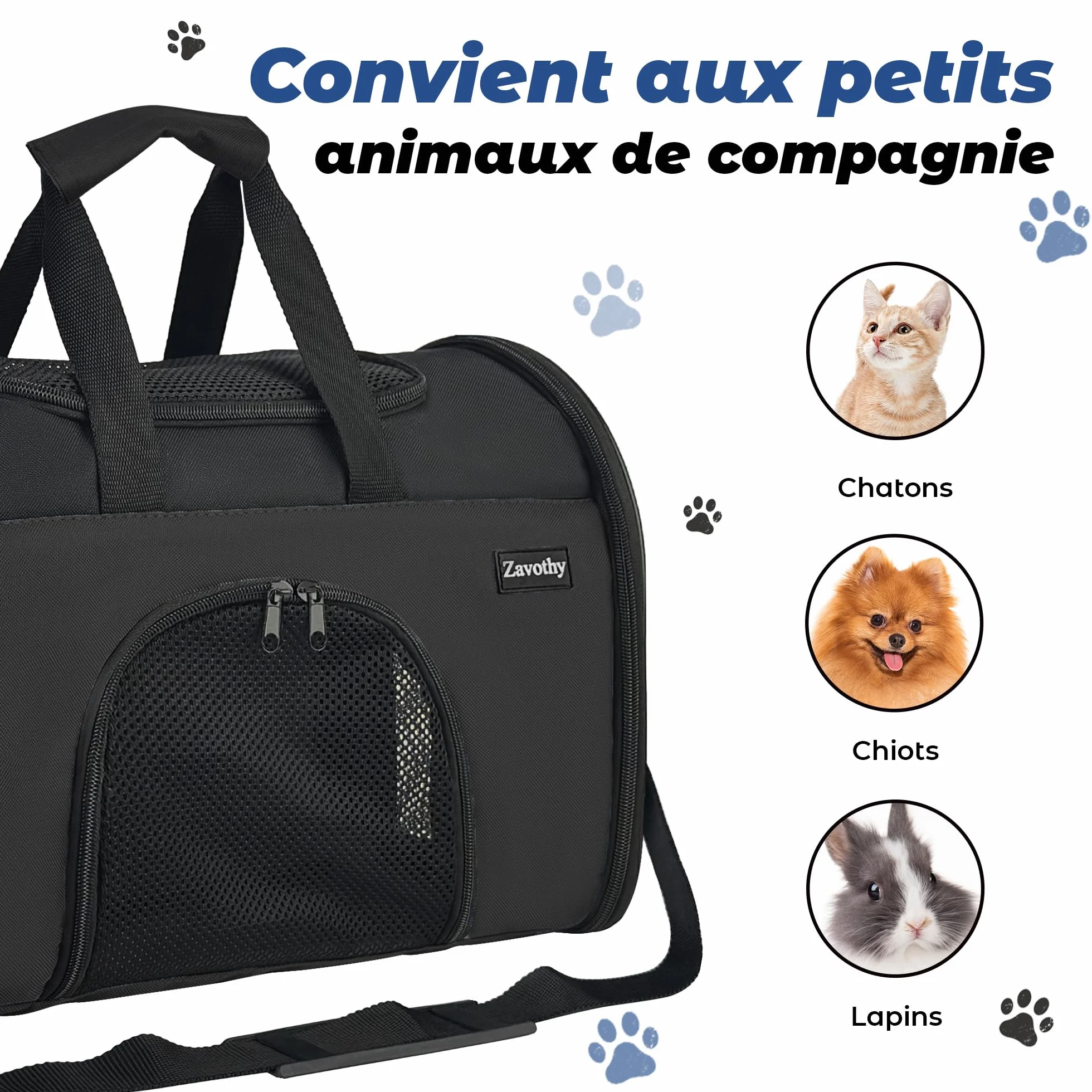 Sac de transport pour chats et chiens respirant pliable avec bandoulière réglable matelas en peluche amovible noir S