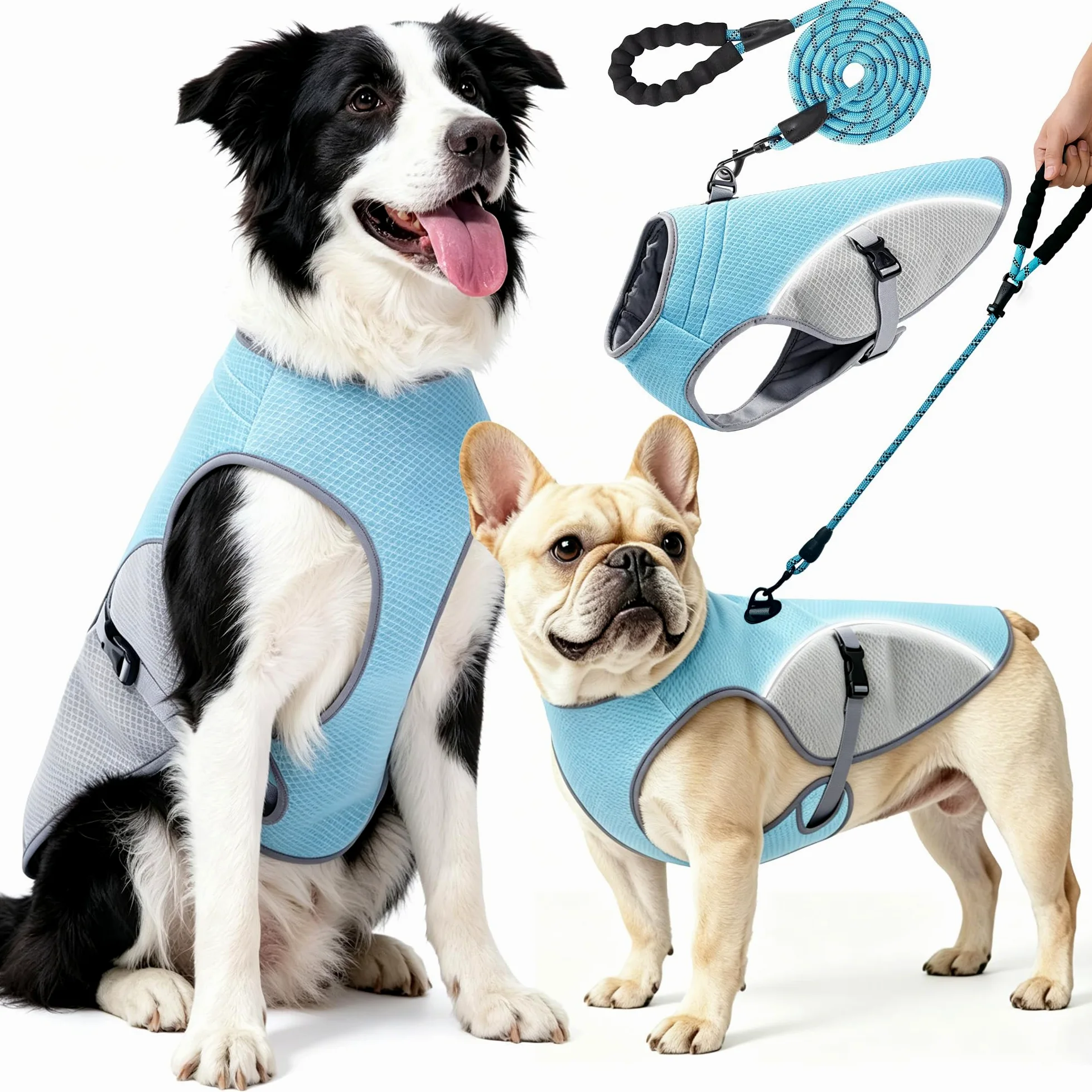 Gilet de Refroidissement pour Chien avec Laisse de 2 m, Gilet rafraîchissant léger et Respirant UPF 50+, vêtement Anti-Chaleur pour Petits et Grands Chiens, idéal pour promenades et randonnées en été