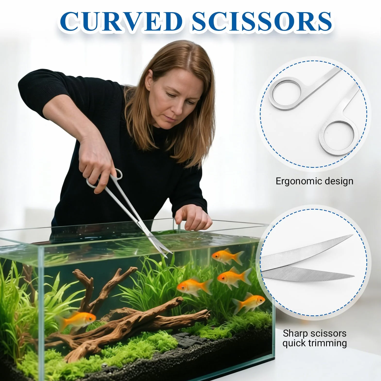Kit Outils Aquarium Acier Inoxydable 3 Pièces Pince Droite Pince Courbe Ciseaux Aquascaping Entretien Plantes Aquatiques