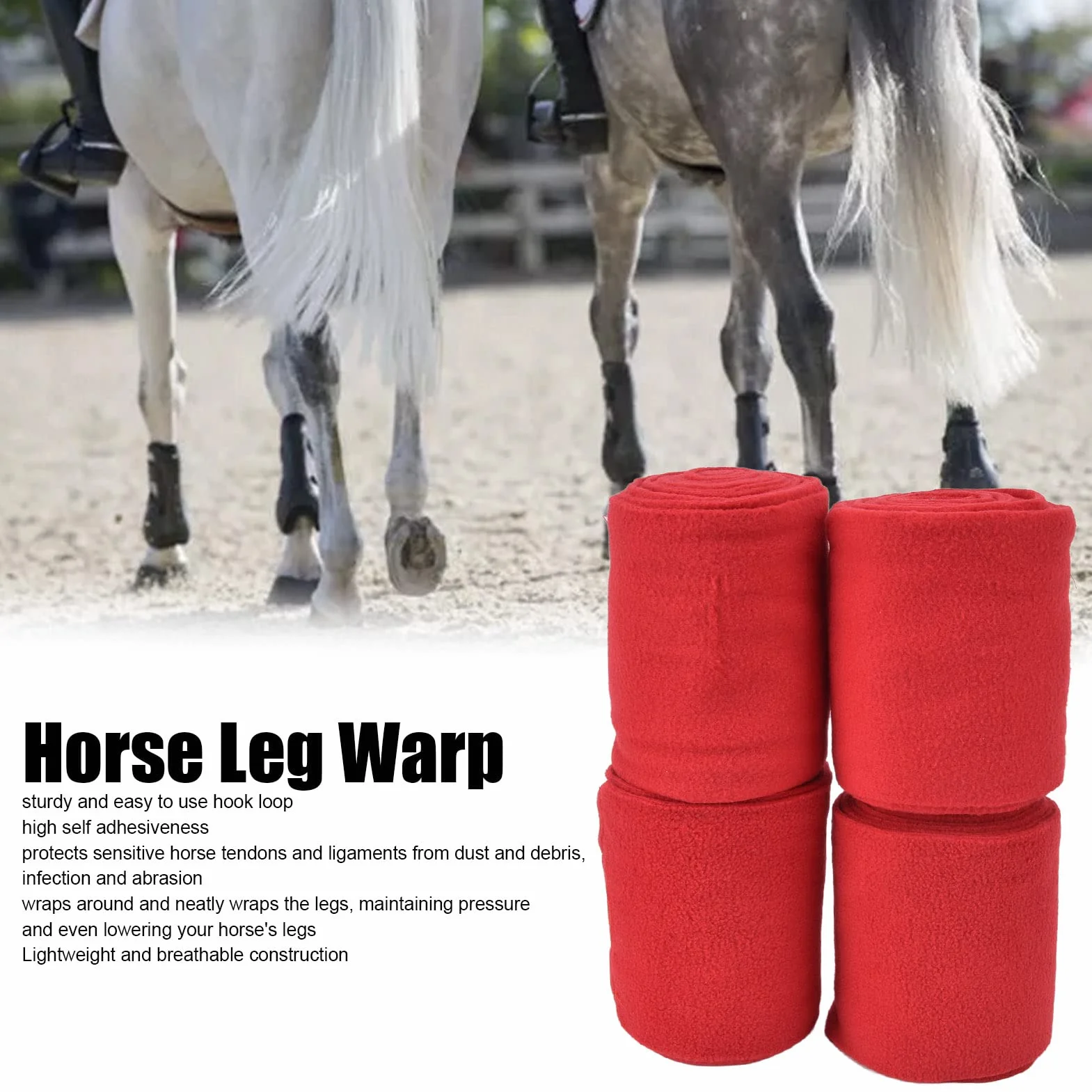 Fdit Lot de 4 Bandages de Protection pour Jambes de Cheval, Respirants et Résistants à l'usure avec Ruban Adhésif