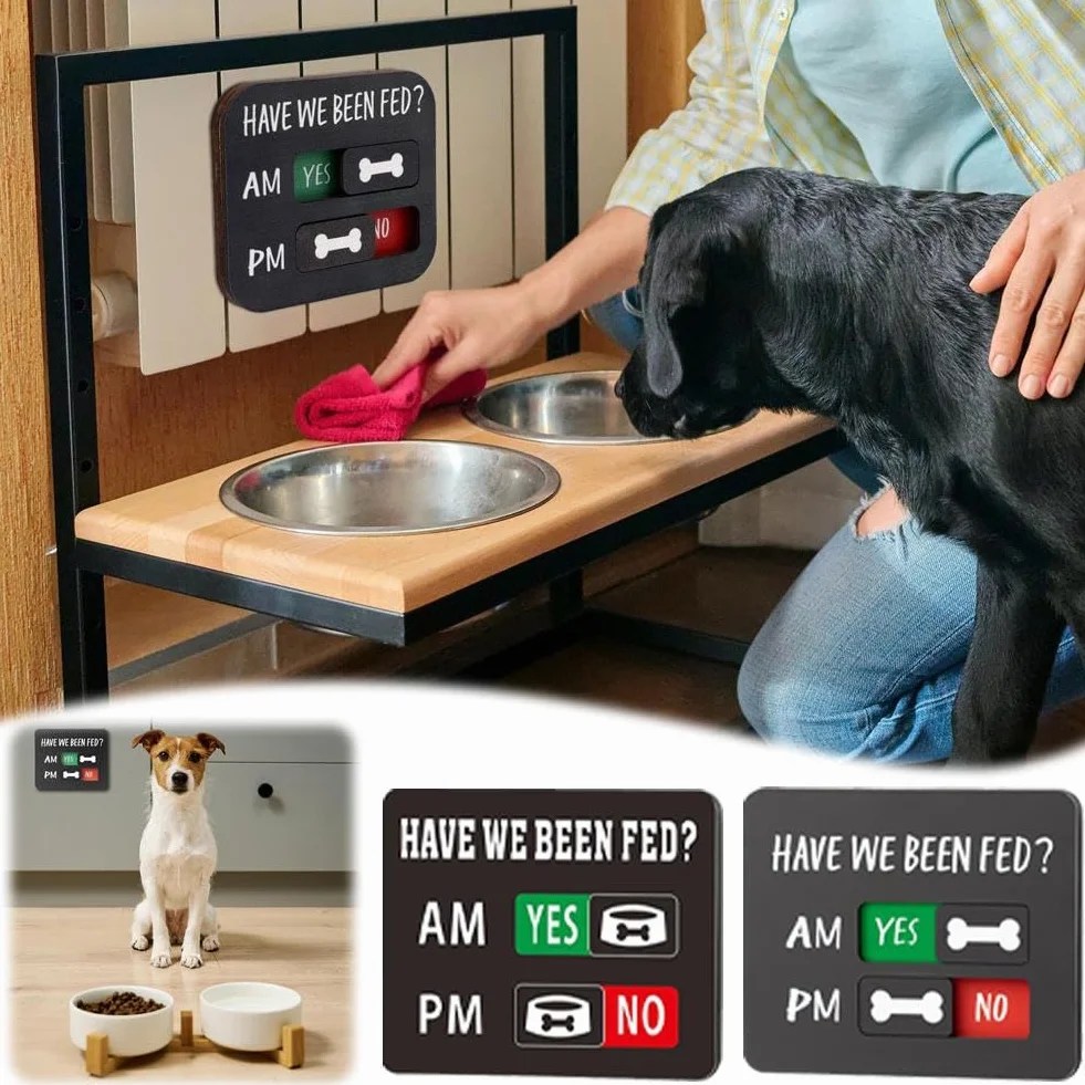 Rappel d'alimentation pour animaux de compagnie avec aimant, support en T « Have We Been Fed », panneau coulissant en acrylique