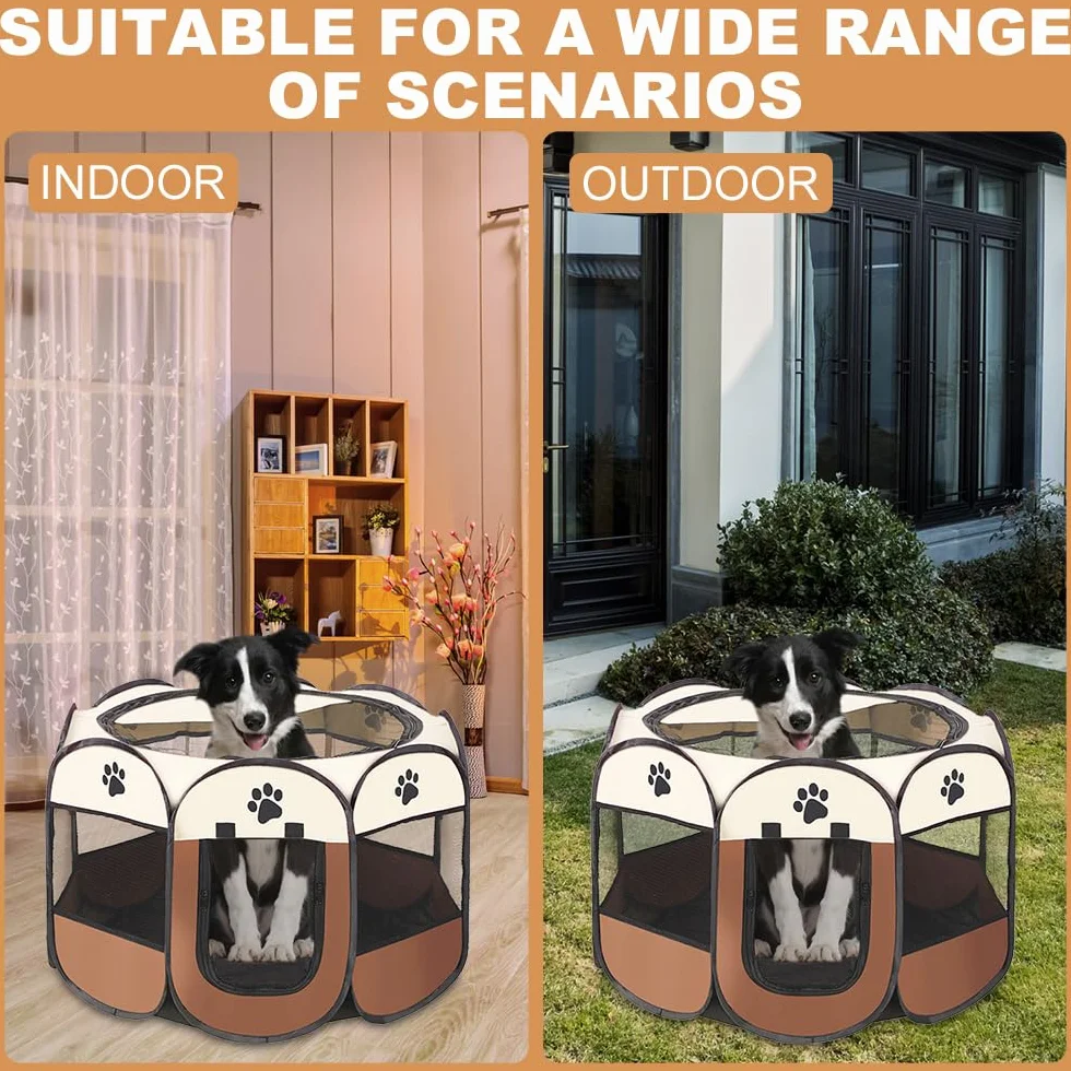 Cage de Chien Portable Pliant en Tissu Oxford Imperméable pour Chien Chat Lapin Café S