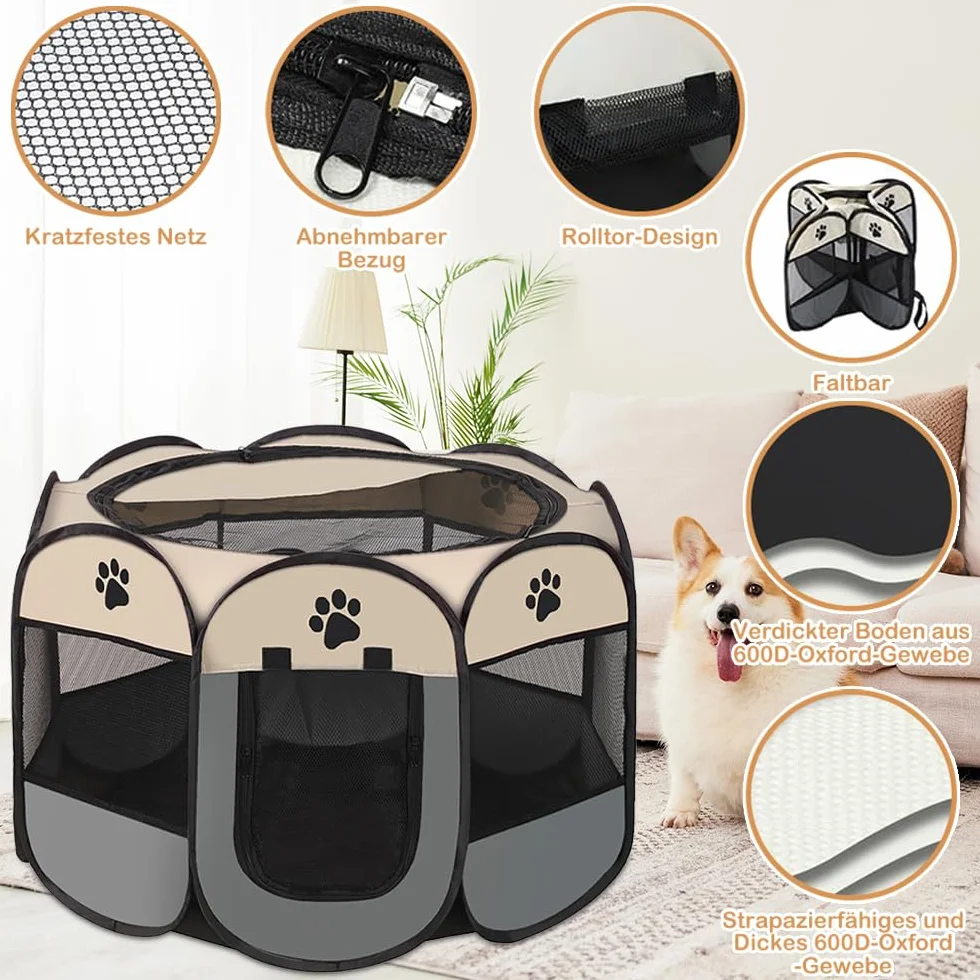 Cage de Chien Portable Pliant en Tissu Oxford Imperméable pour Chien Chat Lapin Café S