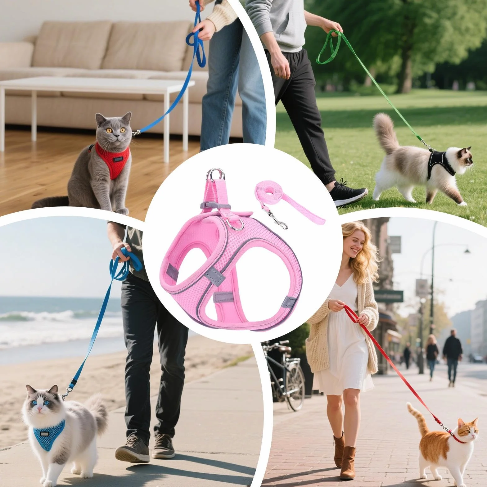 Harnais pour Chat Sécurisé Ajustable Taille S M L Randonnée Camping Extérieur