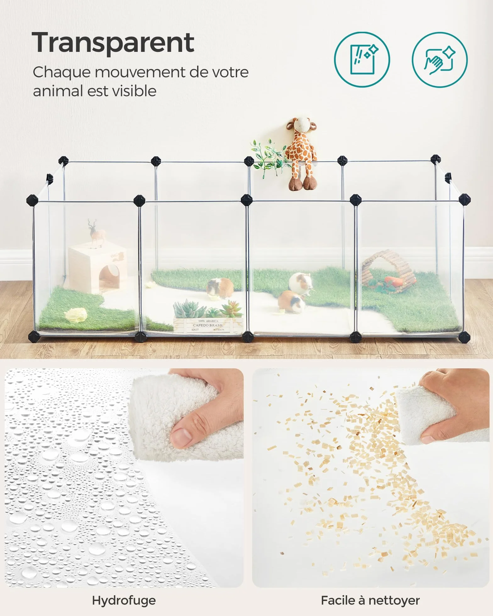 SONGMICS Parc Enclos pour Petits Animaux 140 x 70 x 45 cm Blanc LPC02W