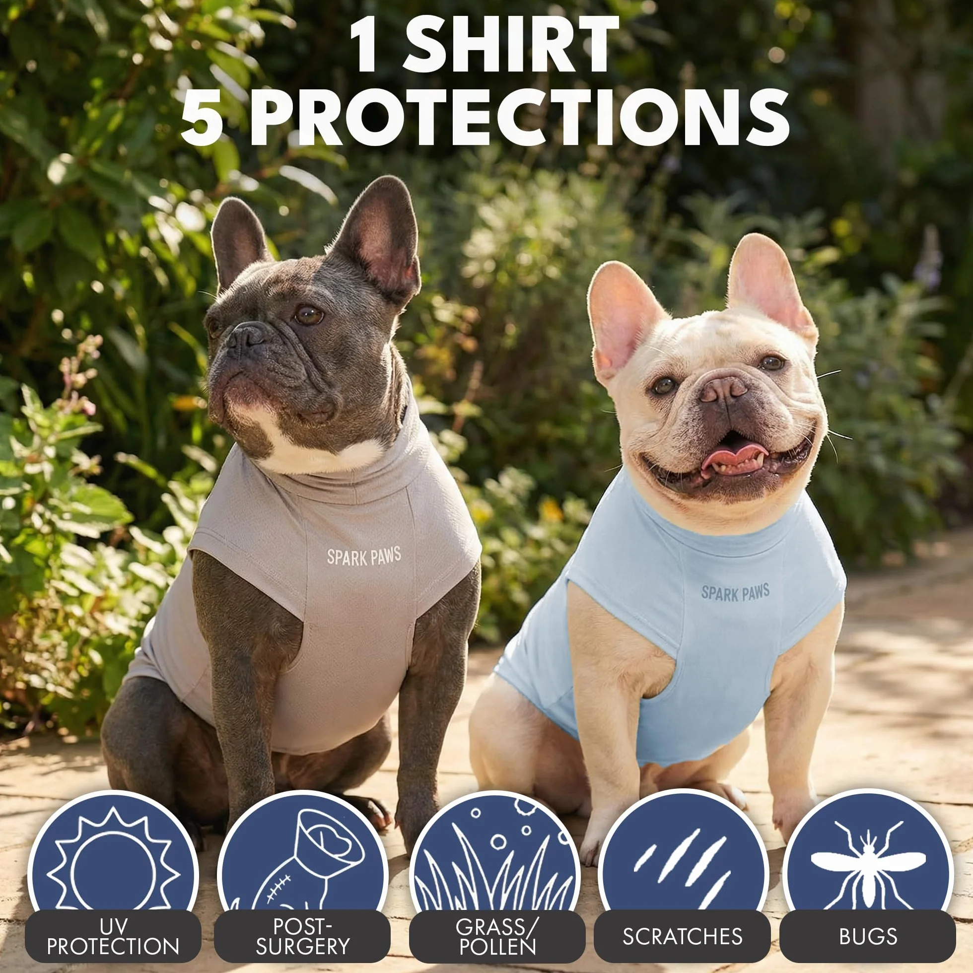 Spark Paws Lot de 2 T-shirts SPF30 Protection UV pour Chiens Peau Sensible Bleu Gris Taille 2XL