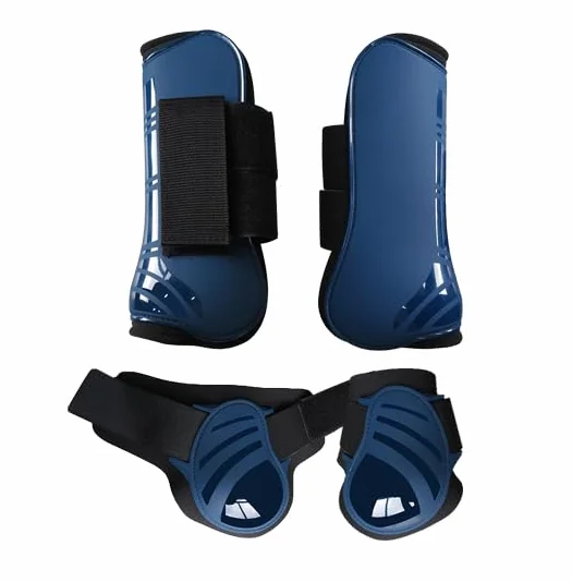 Guêtres pour chevaux Tendon Boots Classic lot de 4 avec coque rigide et fermeture Velcro PU robuste (S, Bleu)