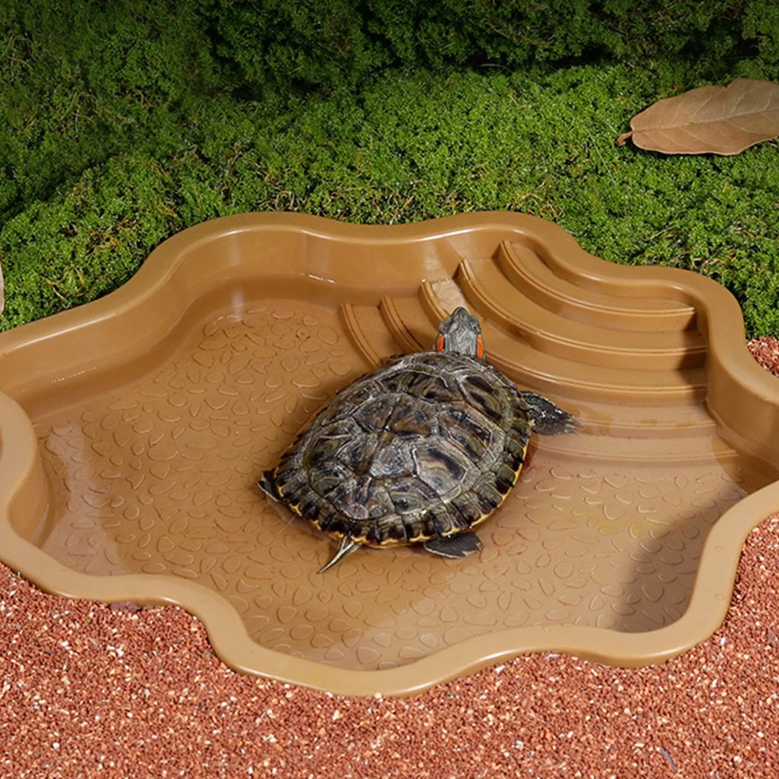 Bol de Bain pour Reptile – Bol d'eau pour Tortue avec Rampe | Plat de Bain pour Reptiles - Décoration d'aquarium pour Gecko/Serpent/Dragon Barbu/lézard