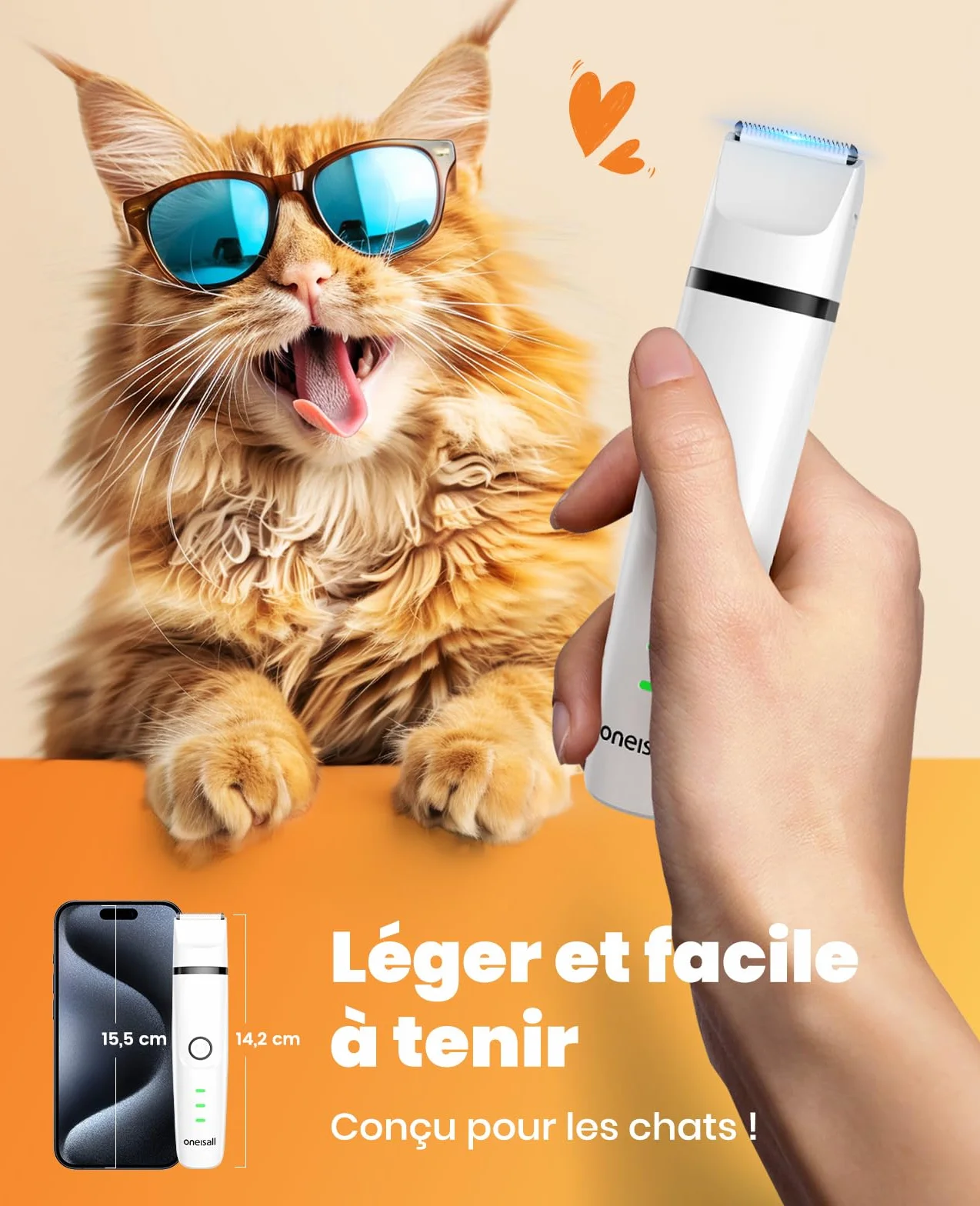 oneisall 3 en 1 Tondeuse Chat Chien Set, Tondeuse Professionnel Silencieux pour Chats, Rasoir pour Chats Chiens à Poils de Pattes
