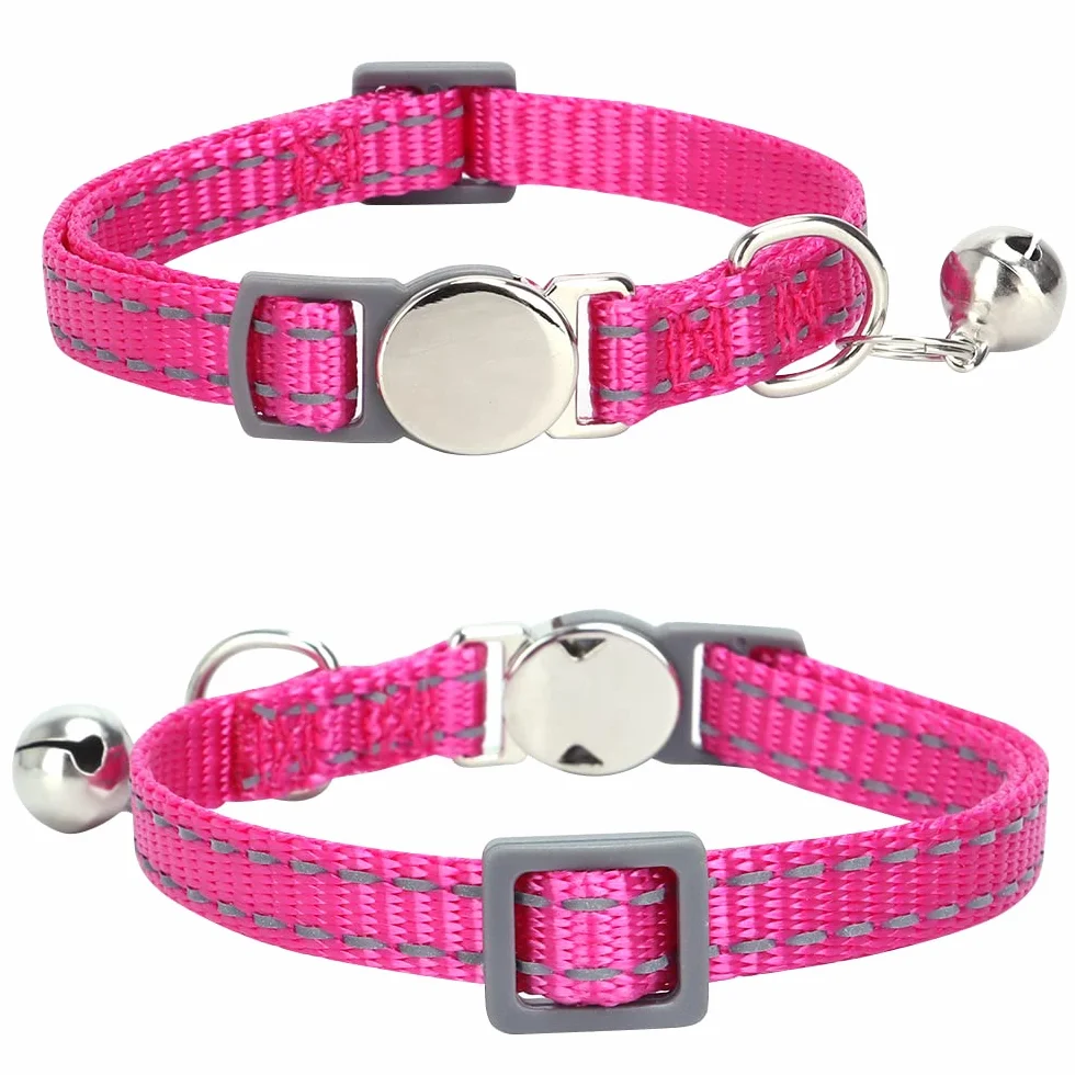 Collier réfléchissant personnalisé pour chat avec clochette - Design détachable - Nom et numéro de téléphone gravés