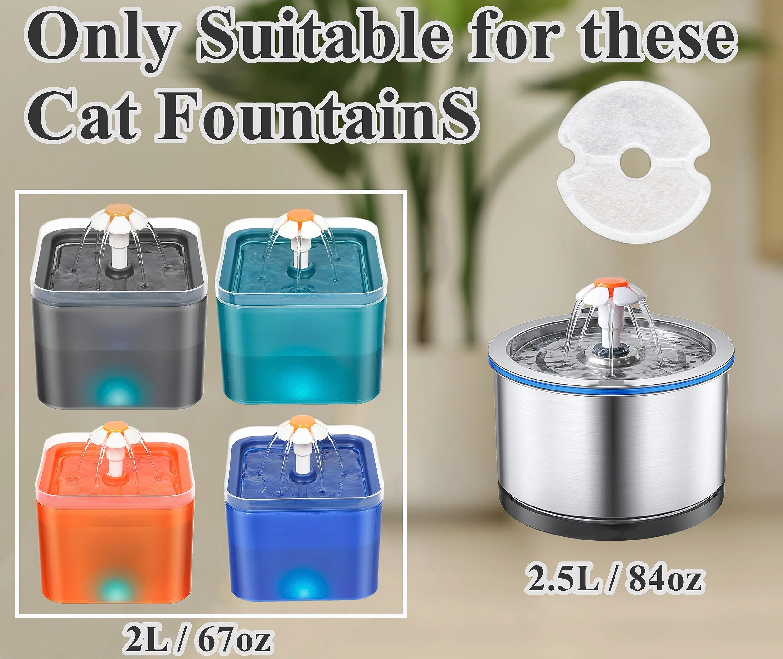 Filtre de Fontaine à Eau 6 Pièces, Yiupea Filtres de Rechange pour Fontaine de Chat 2L & 2.5L avec Charbon Actif & Résine Triple Filtration