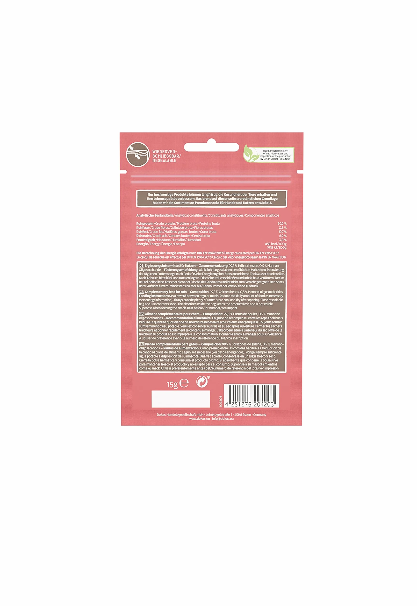 Dokas cœurs de Poulet lyophilisés Friandises pour Chats 4 x 15 g