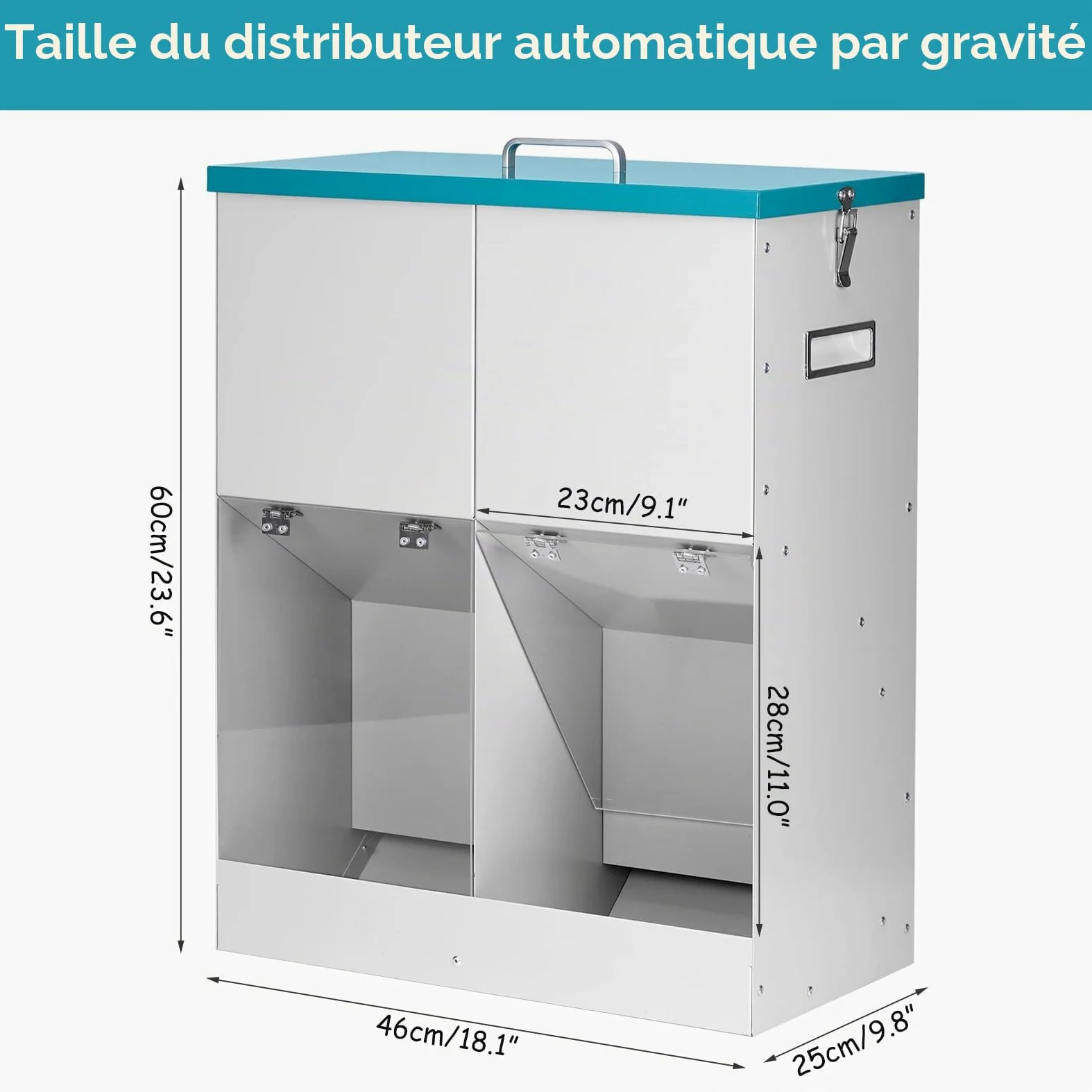 Mangeoire Automatique pour 2 Chiens, Distributeur de Nourriture Galvanisé d'une Capacité de 46lbs, Double Mangeoire pour Animaux de Compagnie pour L'extérieur et L'intérieur