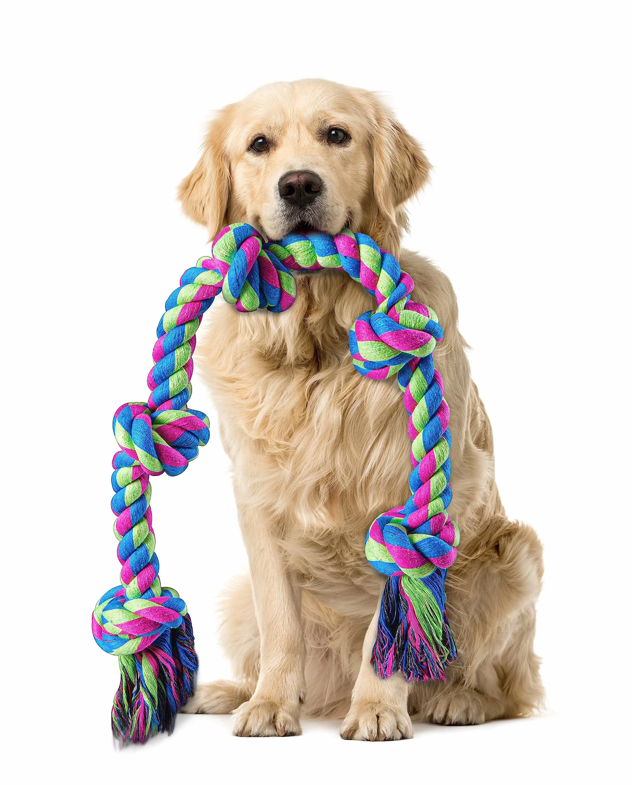 Jouet Chien Indestructible 95 cm Corde à 5 Nœuds 100% Coton pour Gros Chiens