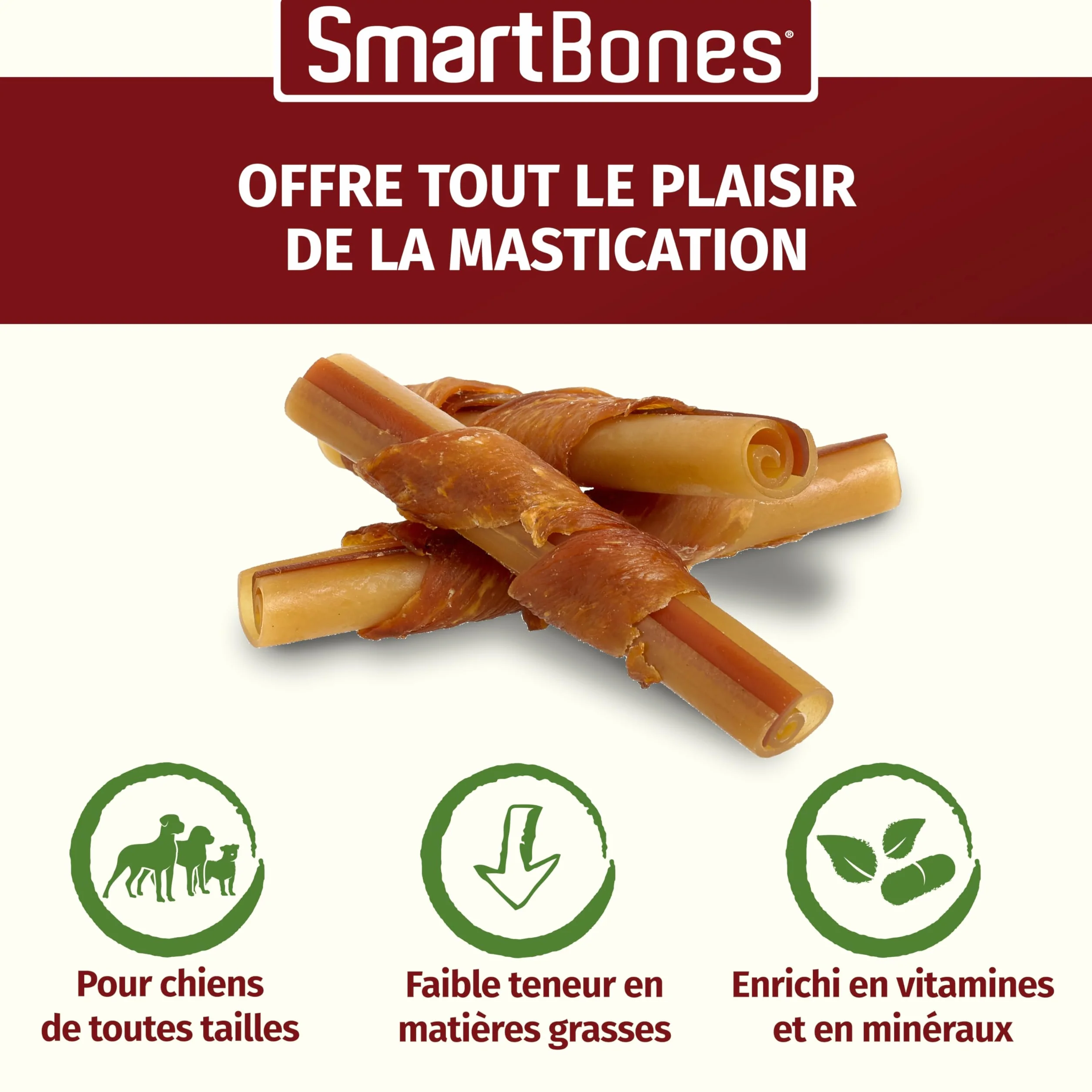 Smartbones Gâteries à mâcher pour chiens sans cuir brut, 5 bâtonnets enrobés de poulet