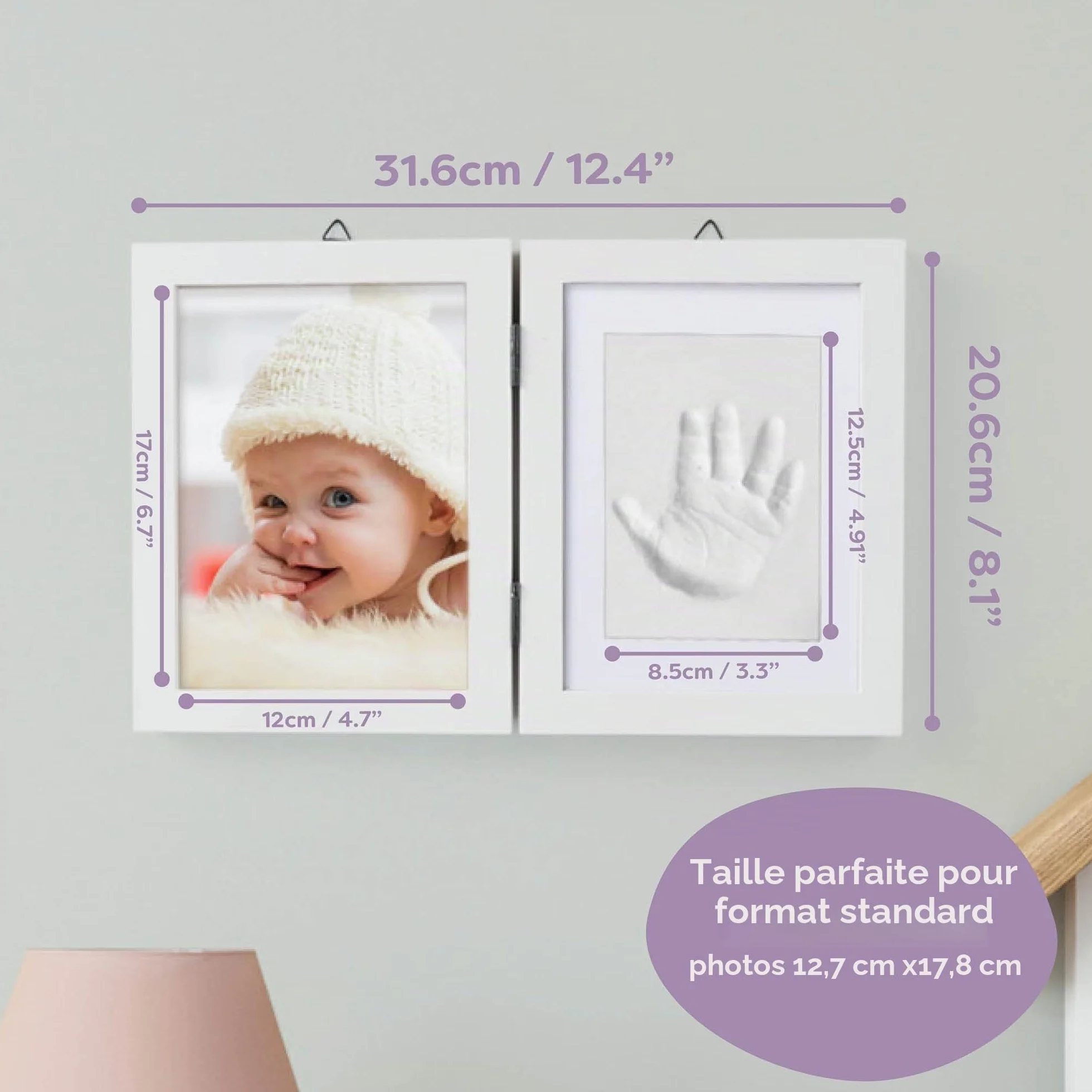 Kit Empreinte Pieds & Mains de Bébé, Cadre en Bois 12,7x17,8cm - Cadeau Souvenir de Naissance
