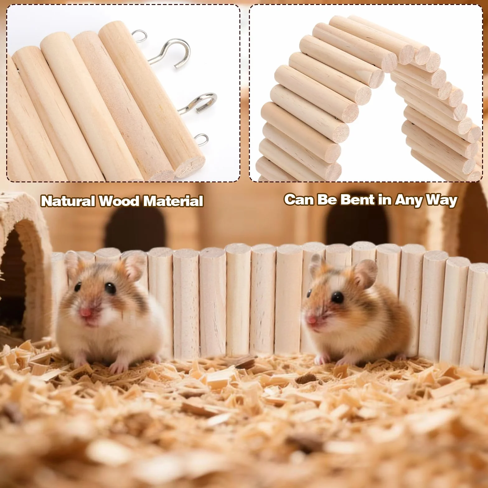 Échelle Hamster en Bois 60×8 cm Pont Escalade Suspendu Flexible pour Cage Petit Animal