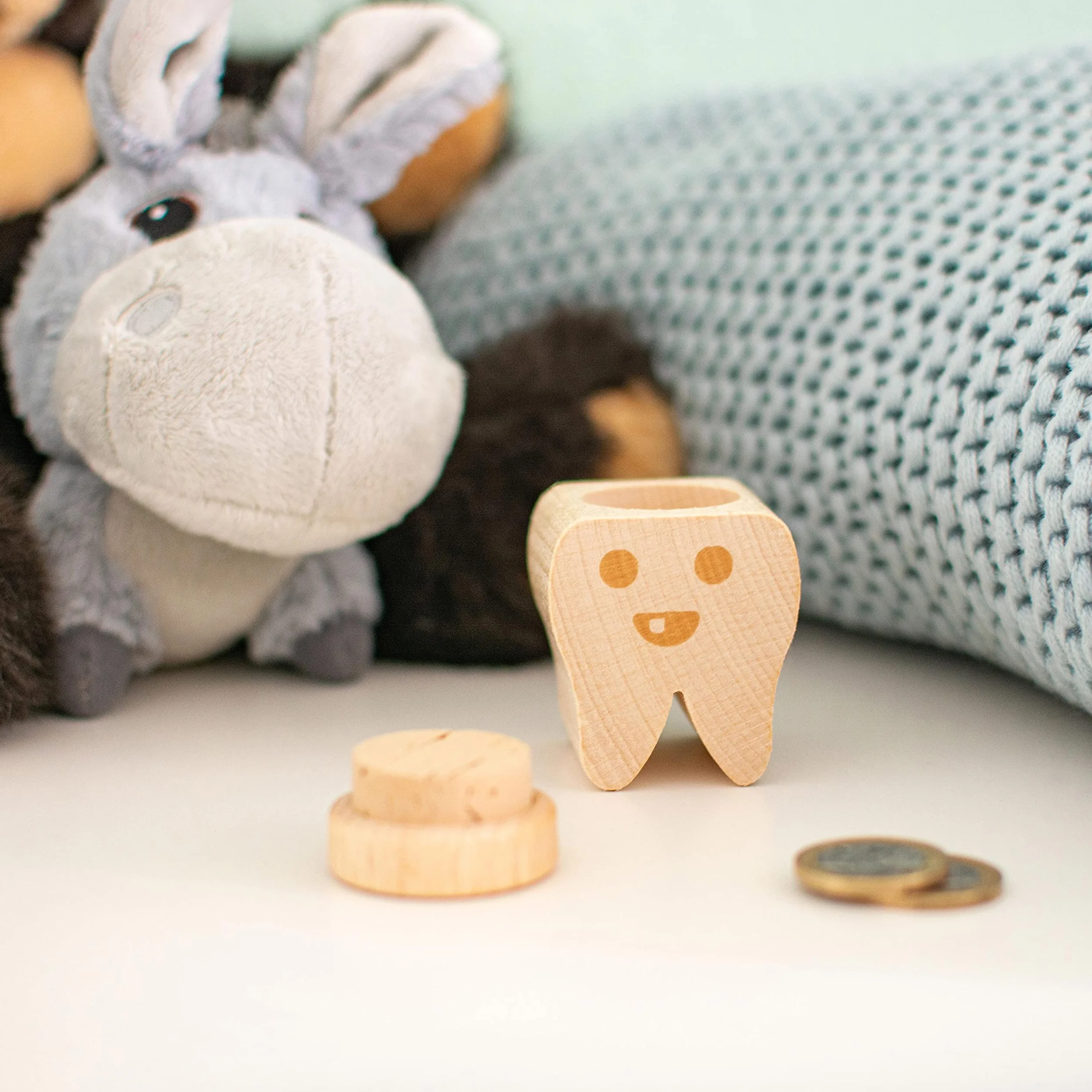 LAUBLUST Boîte à dents de lait en bois avec couvercle – Design de dents & gravure de sourire