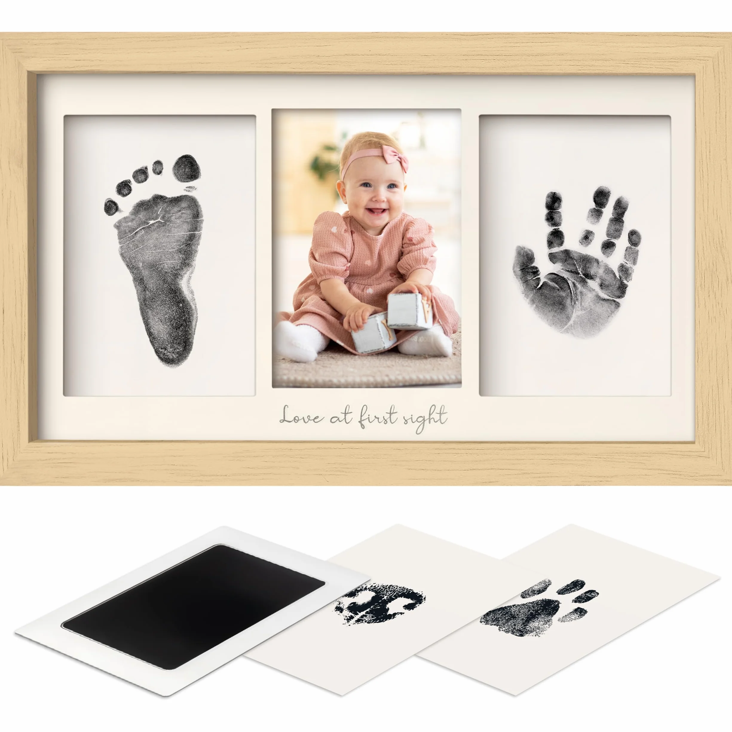 KeaBabies Ensemble d'empreintes de main et de pieds de bébé - Tampon encreur Clean Touch pour nouveau-né, cadre photo empreinte main Fabre (Ash Wood)