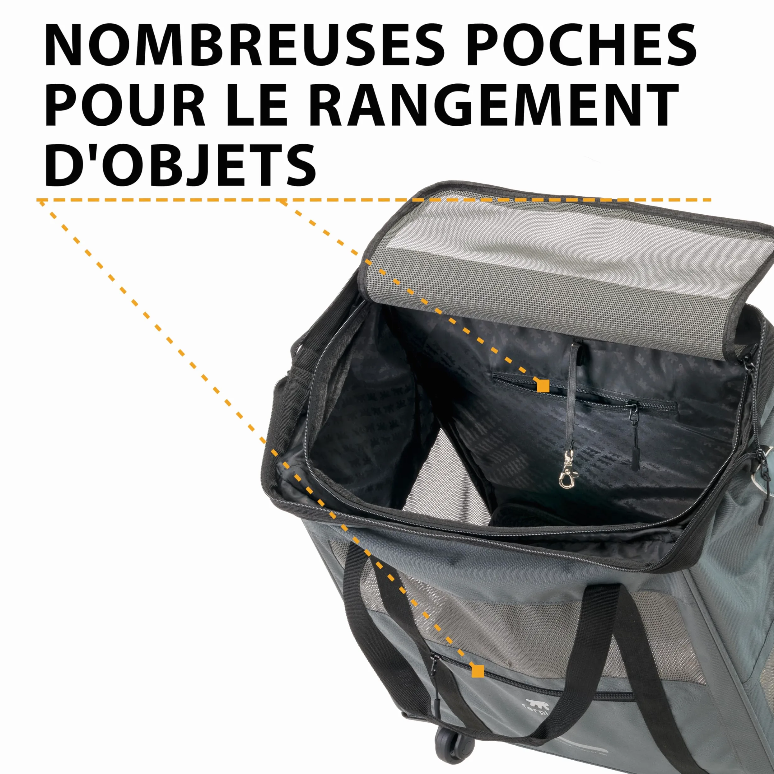 Ferplast Sac de Transport pour Chat Voyager Trolley, Sac Transport Chien, Poignée Extensible, Sangles Réglables, Large Ouverture, Roues Amovibles, Max 15 kg, 46 x 26 x 48H cm, Gris