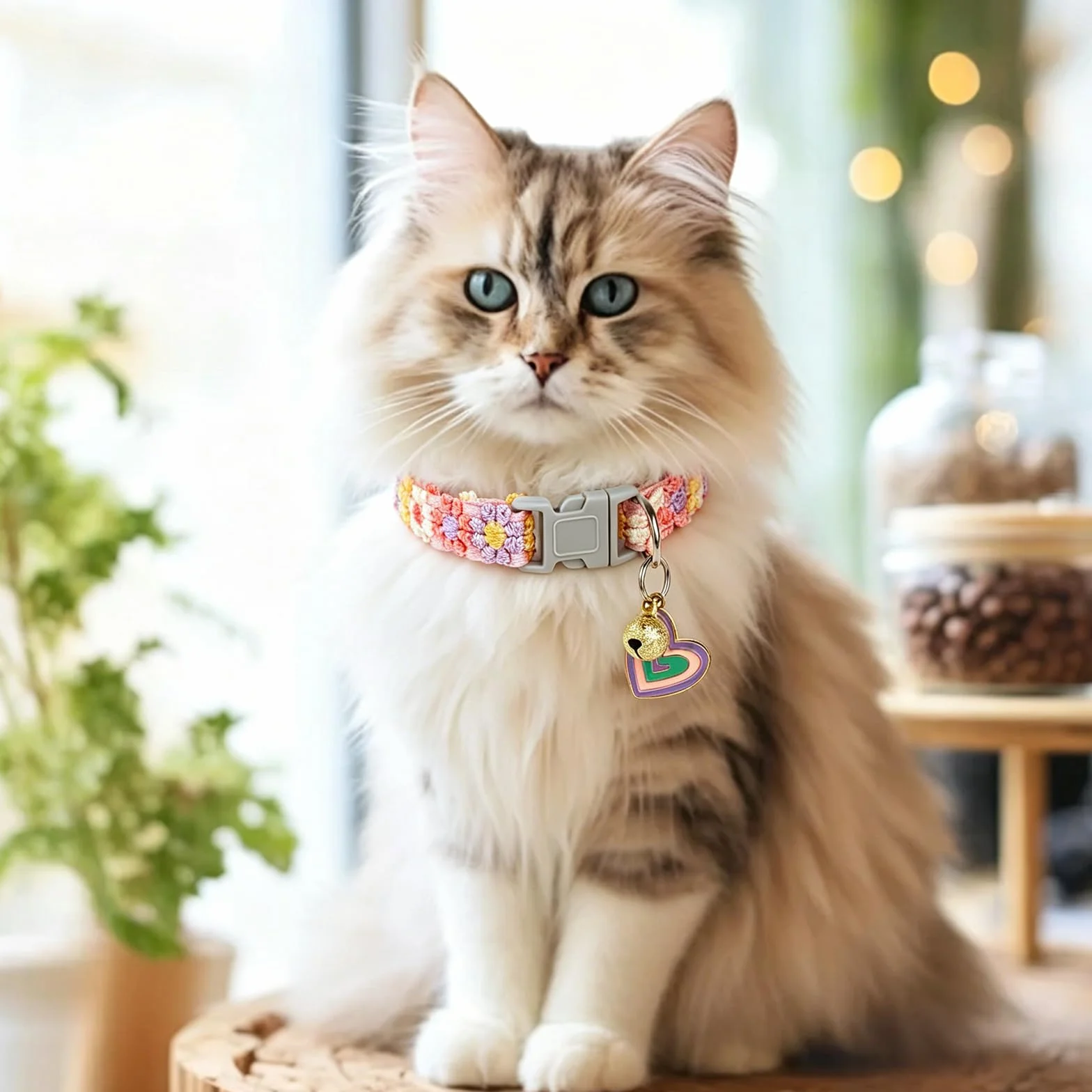 Kit Collier Chat 3 Pièces, Broderie Florale Collier Chaton avec Pendentif et Clochette, Réglable pour Chatons et Petits Chien, Durable