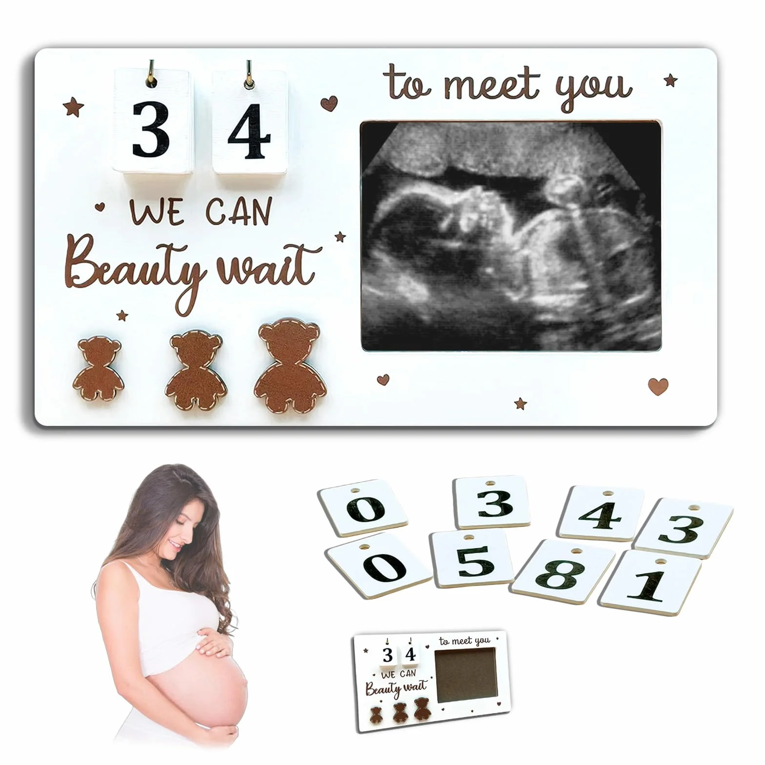 Cadre Photo Échographique Bébé Compte à Rebours Semaines Cadeau Annonce Grossesse Original Future Maman