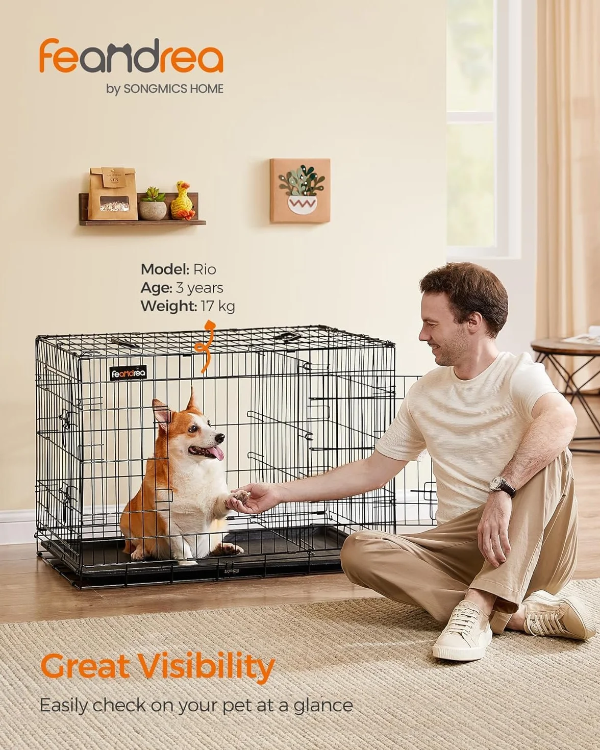 Feandrea Cage pour Chien 92,5 x 57,5 x 64 cm Noir PPD36BK
