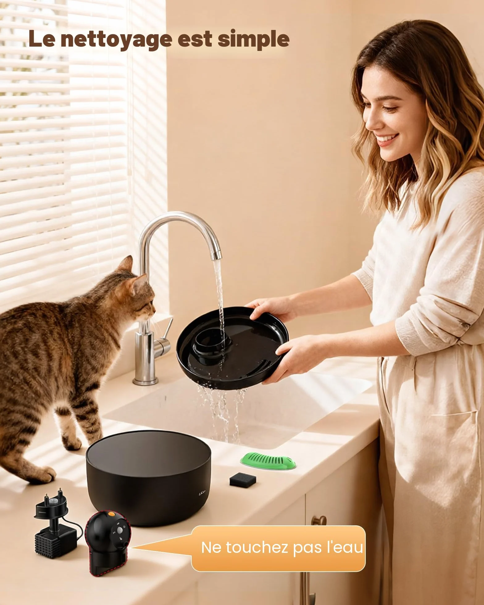 Fontaine à Eau pour Chat sans Fil 2,6L avec Détecteur de Mouvement et Batterie Rechargeable Silencieux