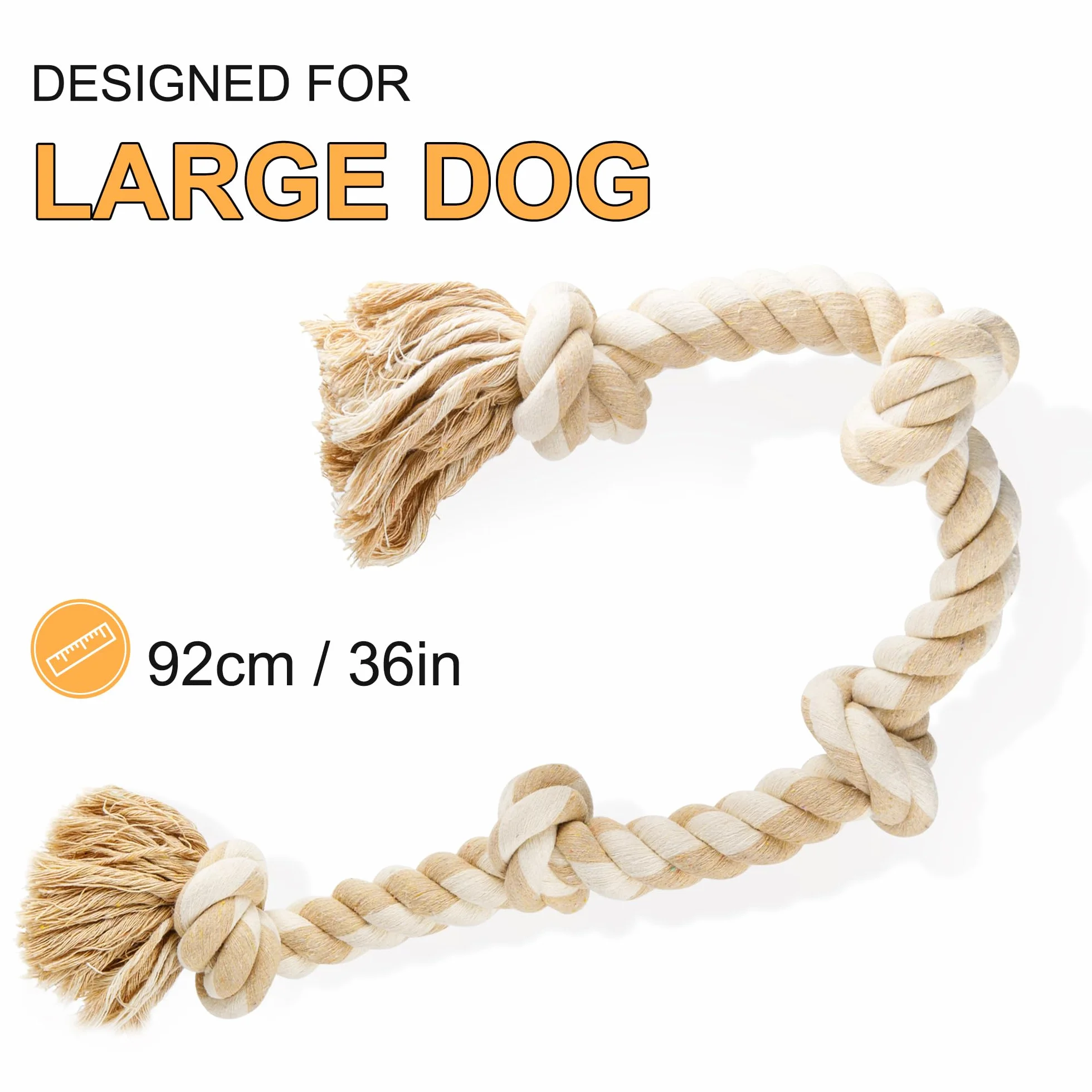 Fida Jouet en corde pour grands chiens 92 cm indestructible coton naturel