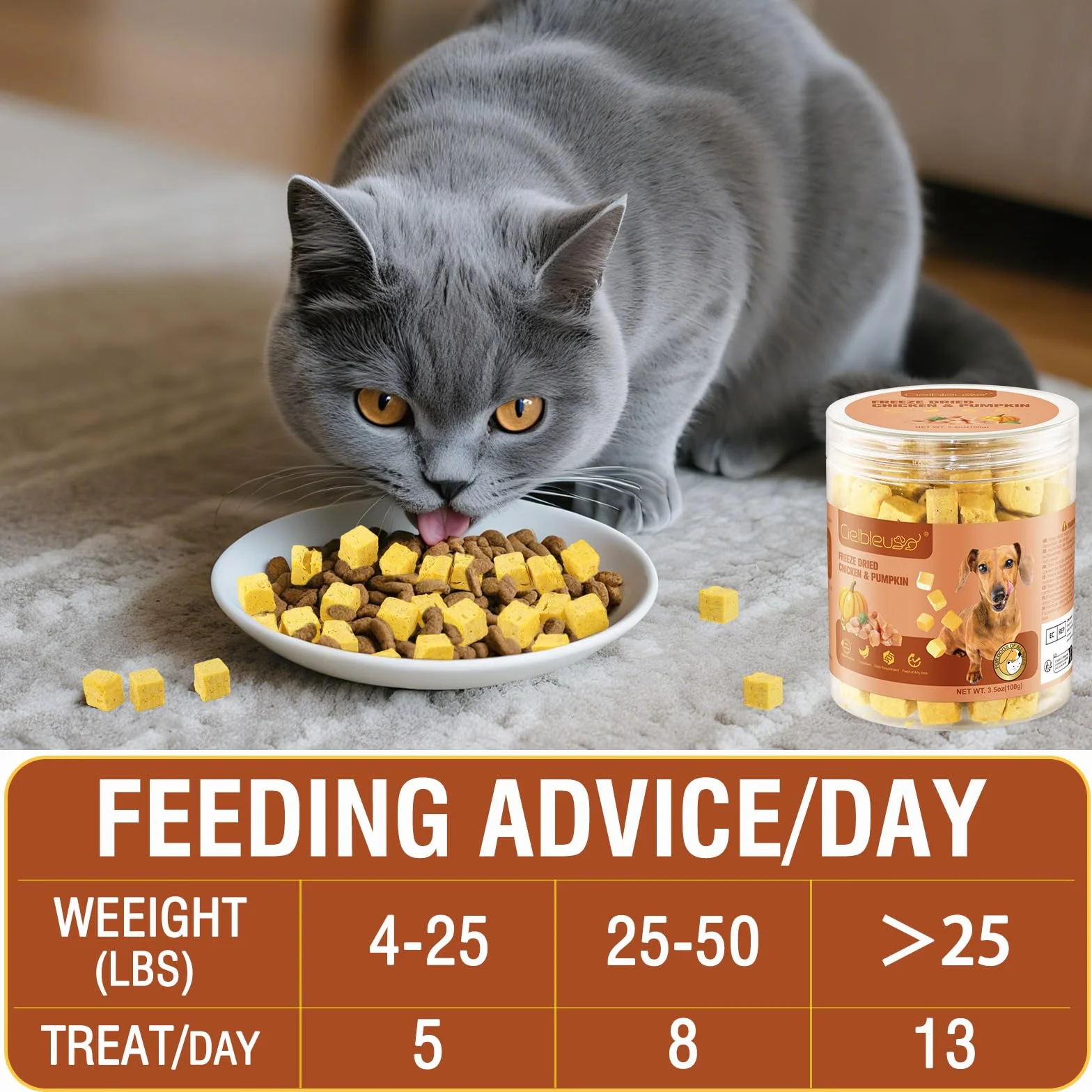 Friandises Lyophilisées pour Chats et Chiens 100g 100% Poulet et Potiron Riche en Protéines sans Additifs