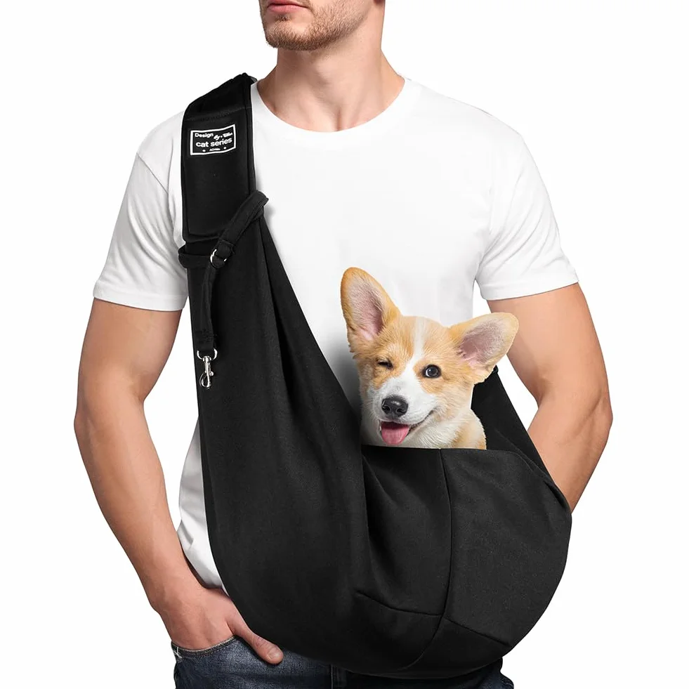 Sac de Transport pour Chien Chat Réglable Mains Libres Jusqu'à 7,5 kg Noir