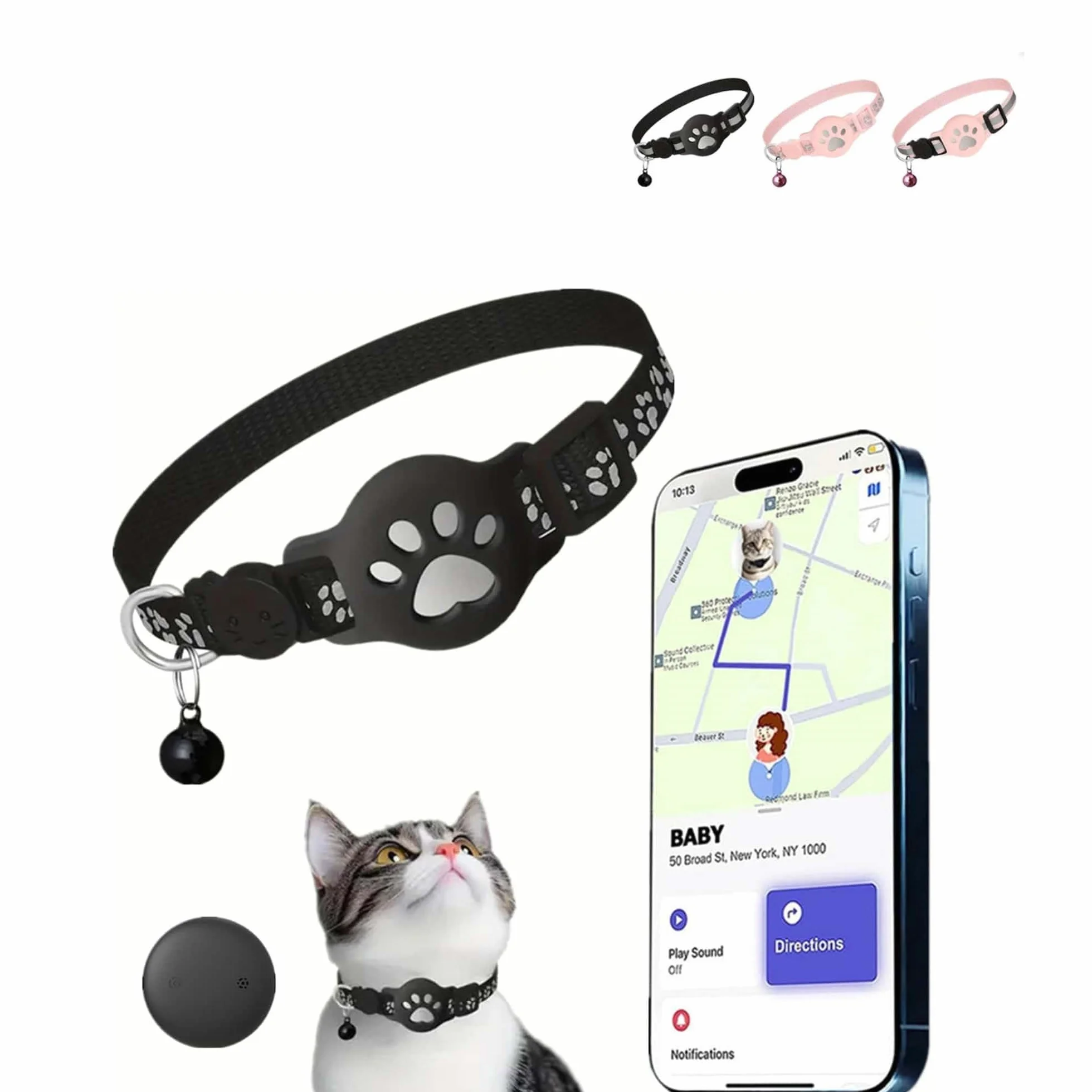 Collier GPS Chat sans Abonnement ni Carte SIM, Traceur GPS Étanche IP67, Localisation Temps Réel, Anti-Perte (Noir)
