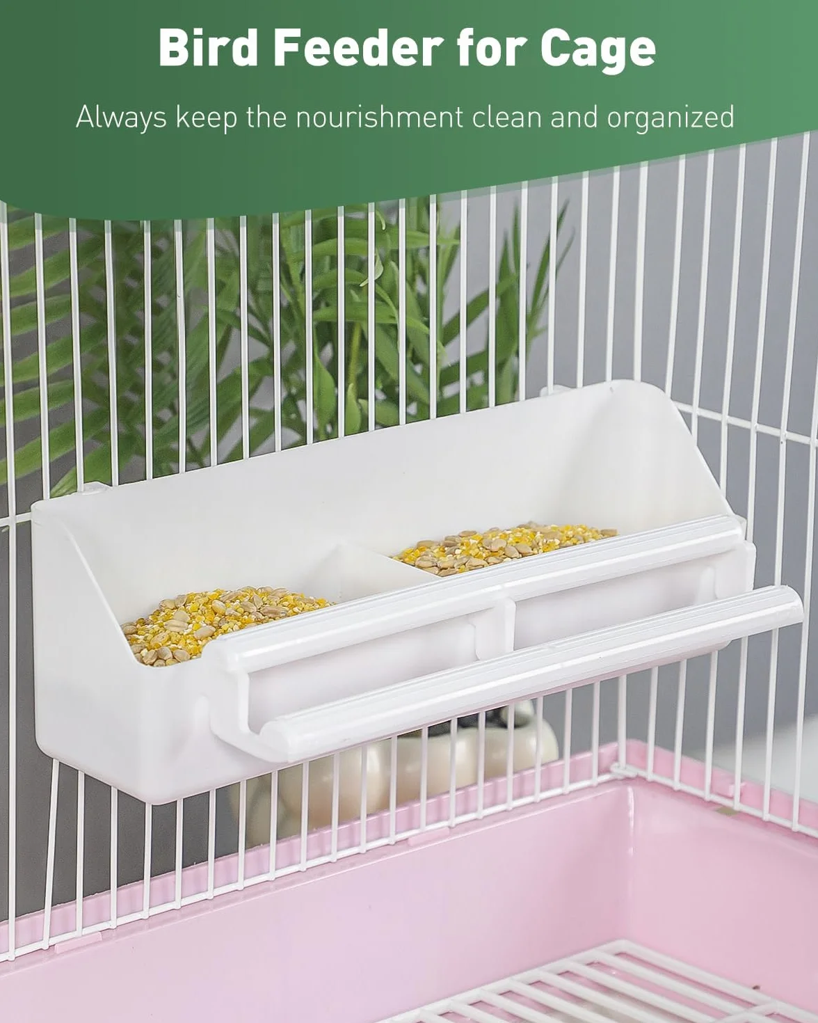Pawfly 2 pièces Mangeoires pour Cage Suspendues en Plastique avec Crochets, Distributeur d'eau pour Oiseaux avec Perchoirs, Abreuvoir et Bol à Nourriture pour Perruche Calopsitte Canari
