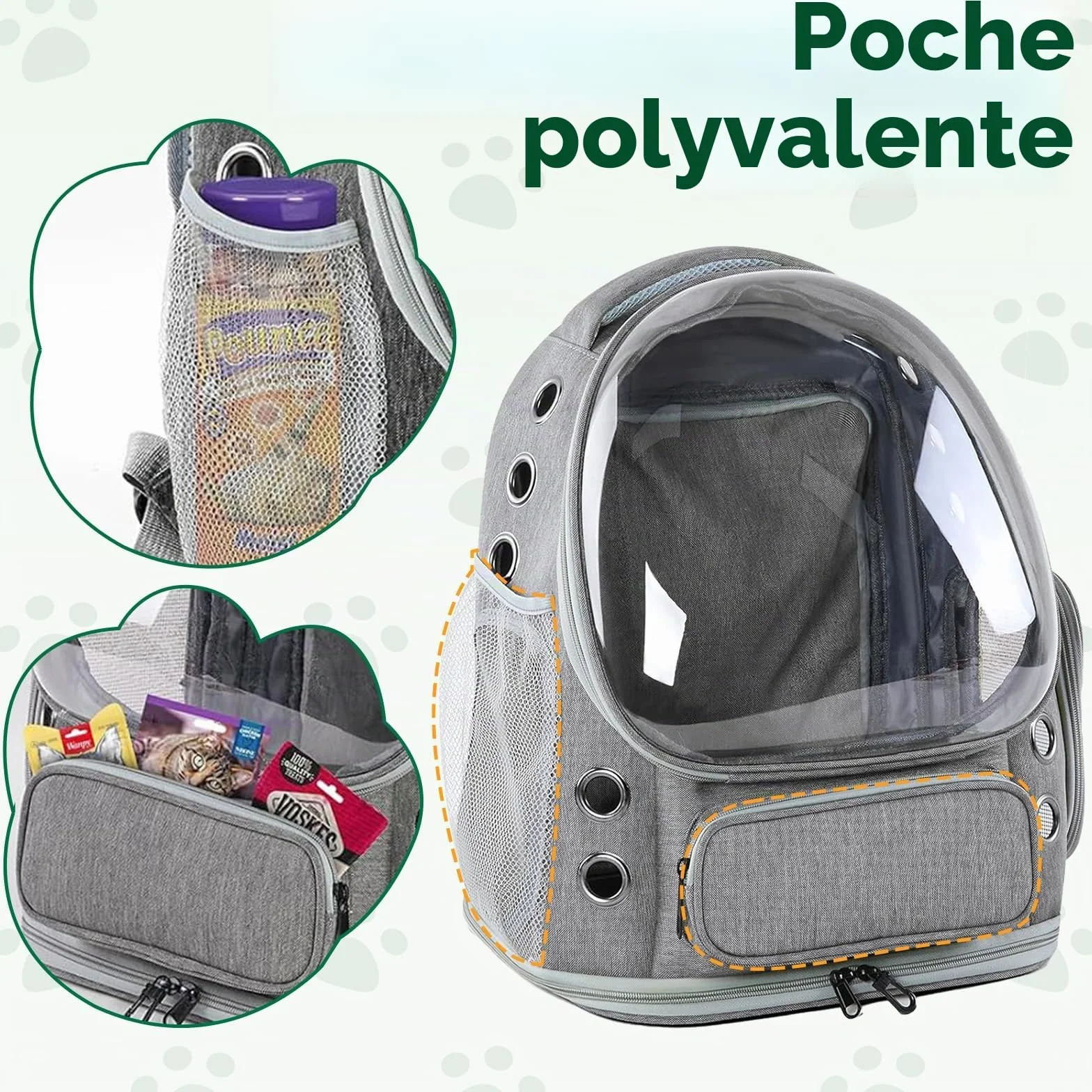 Sac à Dos pour Chat Respirant Grand Espace Sac Transport Chat Extensible avec Harnais Intérieur pour Voyager Randonnée