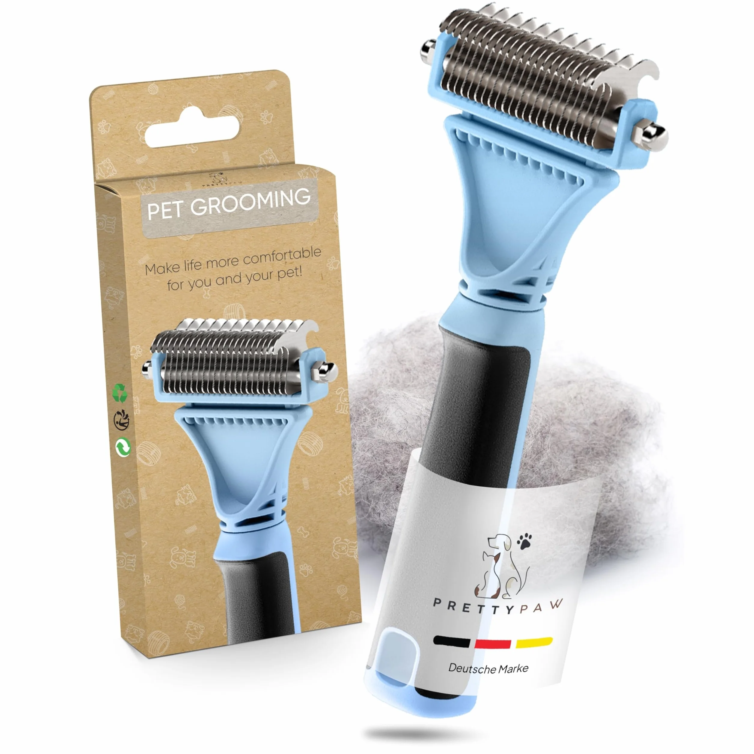 Pretty Paw Brosse Sous Poil Chat Anti-Mue Peigne Toilettage Doux Poils Longs Courts Dents Inox Bleu