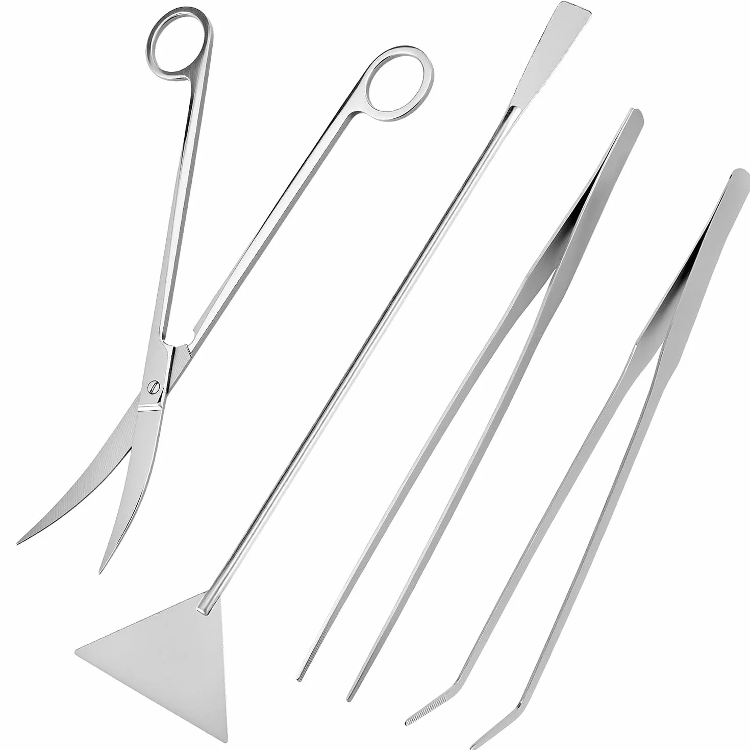 QWORK 4-en-1 kit aquascape aquarium, ensemble ciseaux pincettes spatules acier inoxydable
